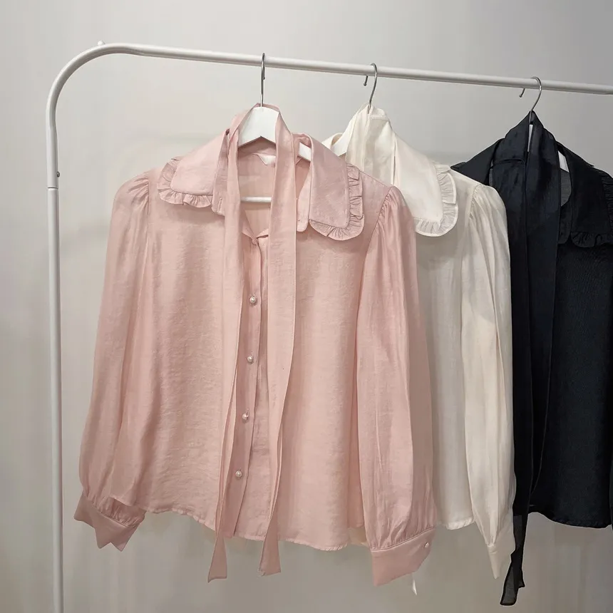 オーガンジーフリルカラーボタンカラーブラウス | mirangmirang | 詳細画像24