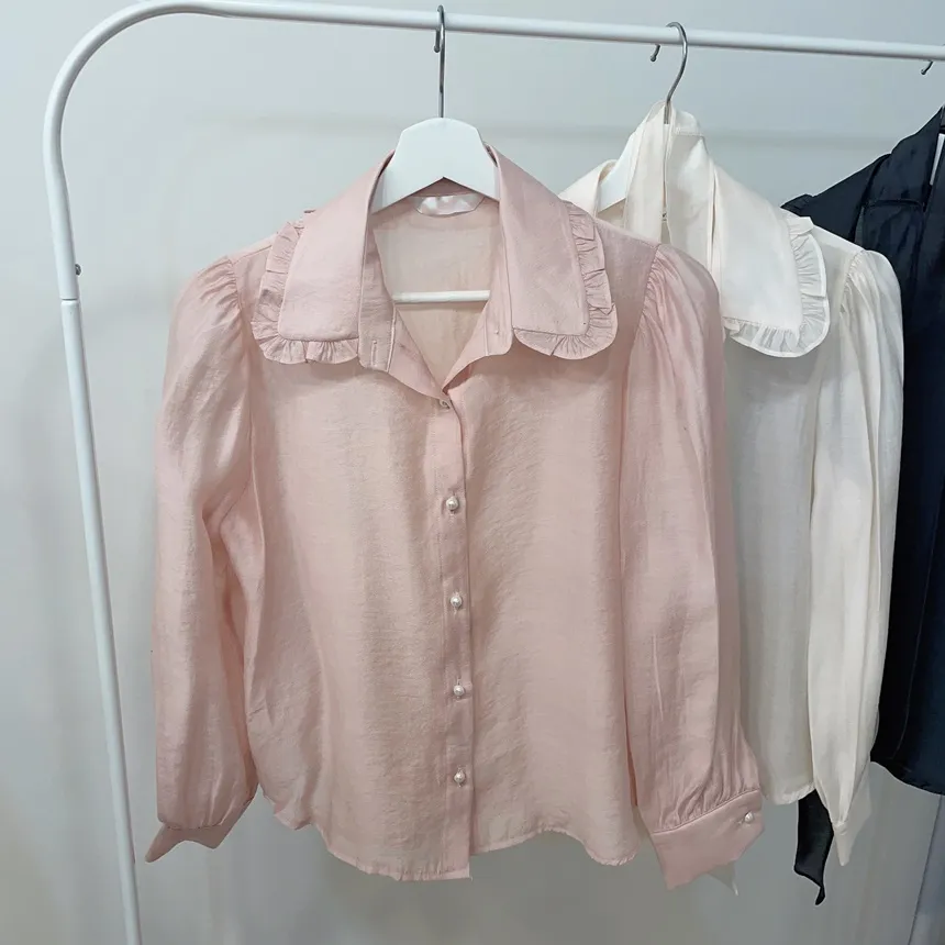 オーガンジーフリルカラーボタンカラーブラウス | mirangmirang | 詳細画像25