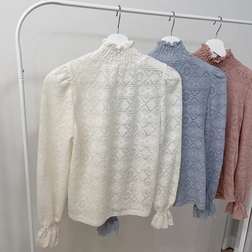 シャーリングタートルネック長袖ベルスリーブカラーブラウス | mirangmirang | 詳細画像34