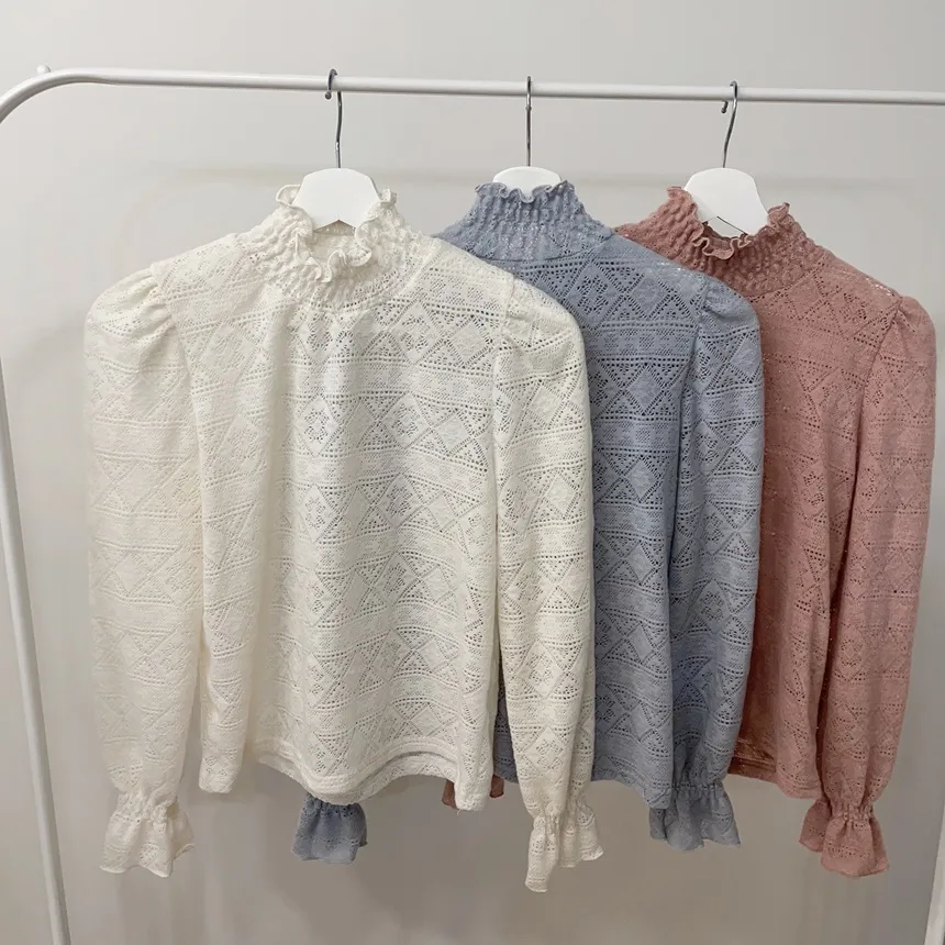 シャーリングタートルネック長袖ベルスリーブカラーブラウス | mirangmirang | 詳細画像35