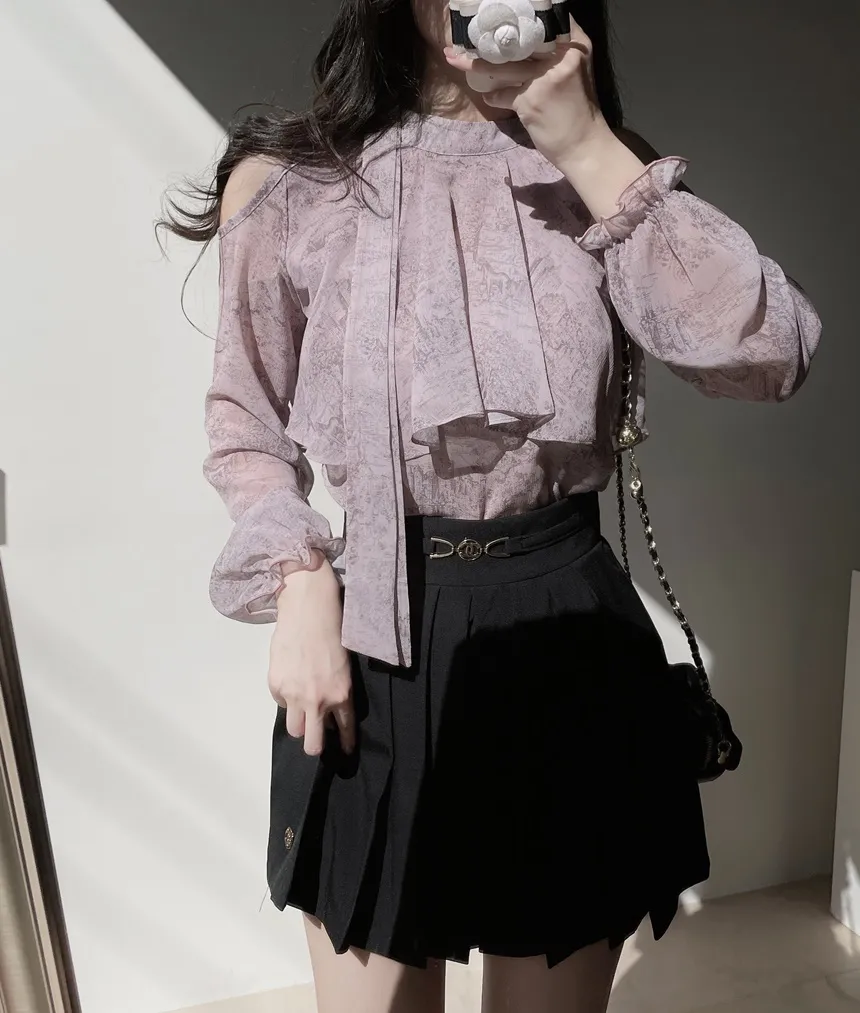 ホルターネックオフショルダーボウタイカラーブラウス | mirangmirang | 詳細画像10