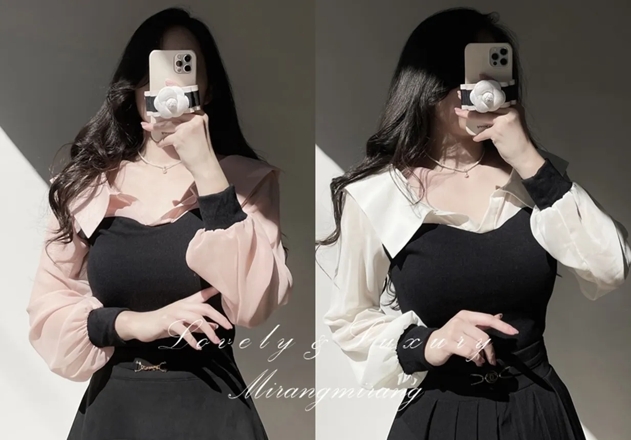 カラーオフショルダー配色カラーブラウス | mirangmirang | 詳細画像1