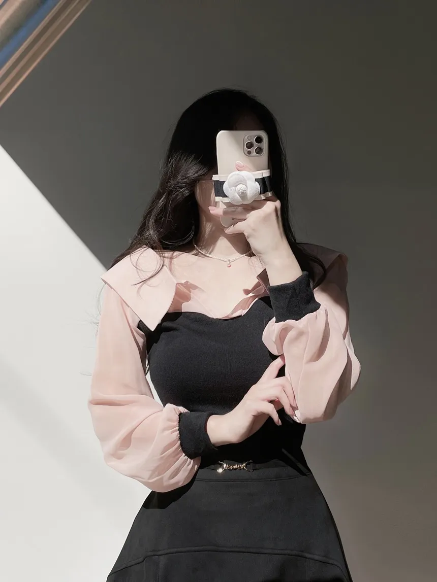 カラーオフショルダー配色カラーブラウス | mirangmirang | 詳細画像4