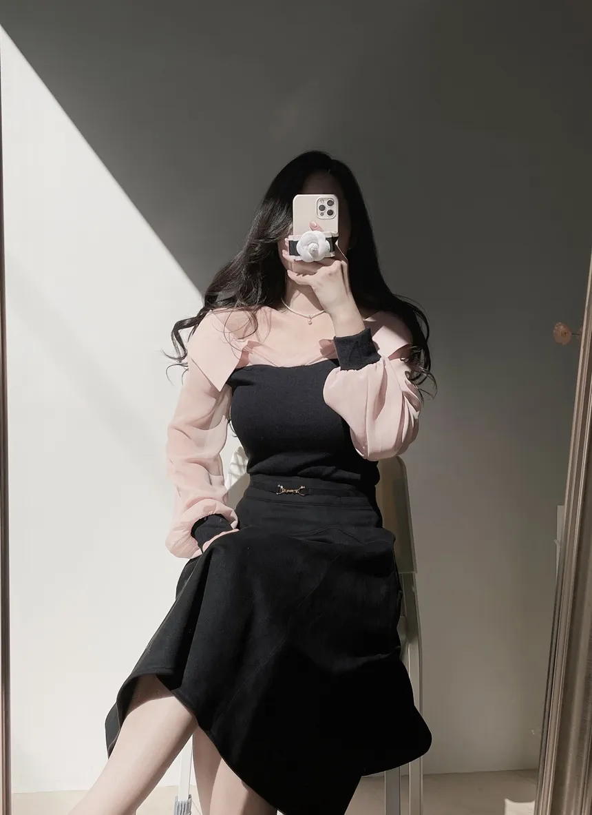 カラーオフショルダー配色カラーブラウス | mirangmirang | 詳細画像5