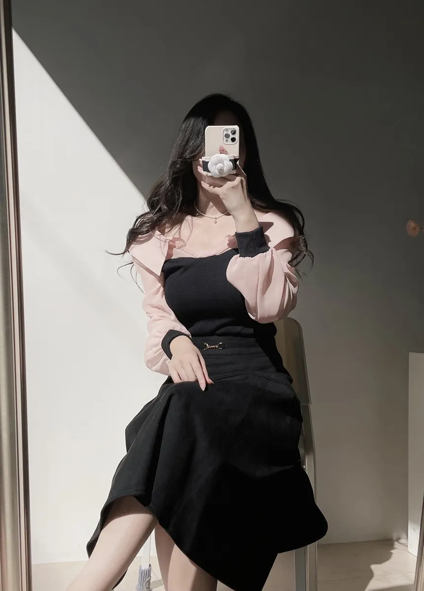 カラーオフショルダー配色カラーブラウス | mirangmirang | 詳細画像7