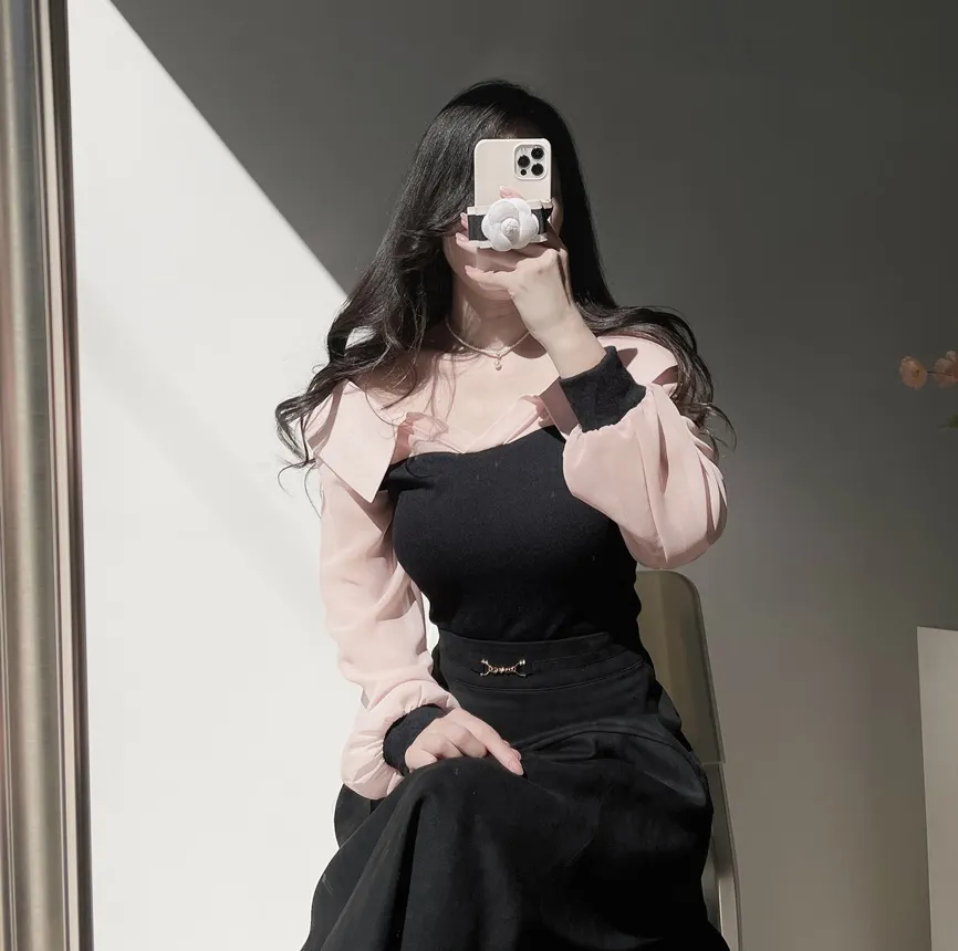 カラーオフショルダー配色カラーブラウス | mirangmirang | 詳細画像10