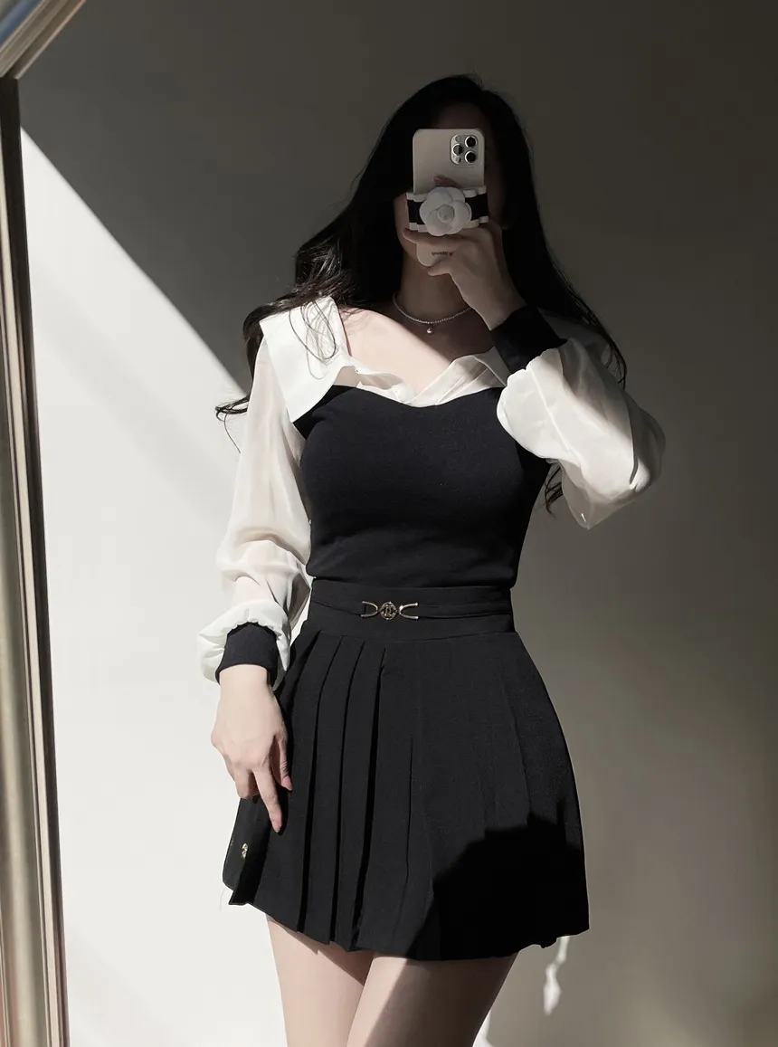 カラーオフショルダー配色カラーブラウス | mirangmirang | 詳細画像11