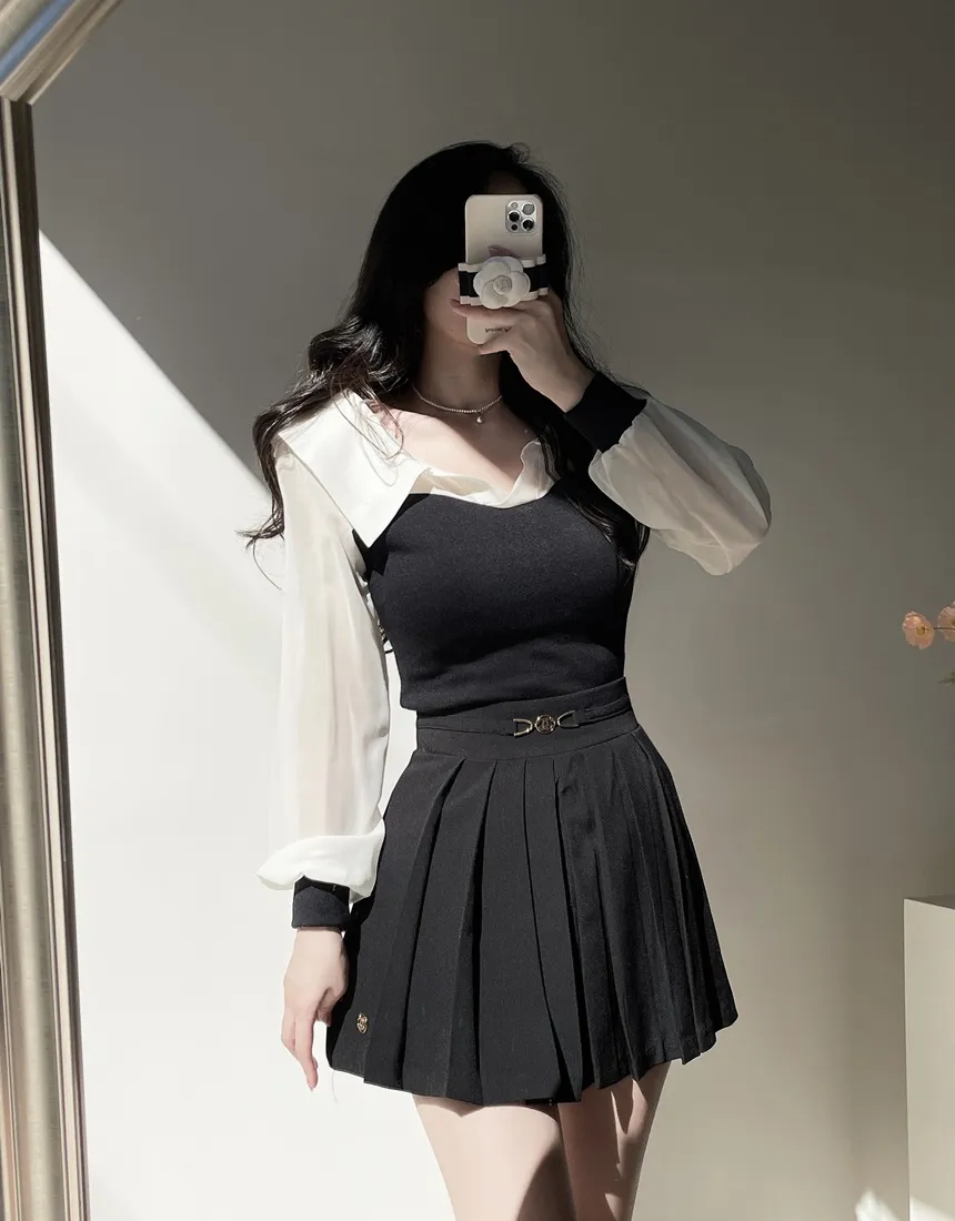 カラーオフショルダー配色カラーブラウス | mirangmirang | 詳細画像12