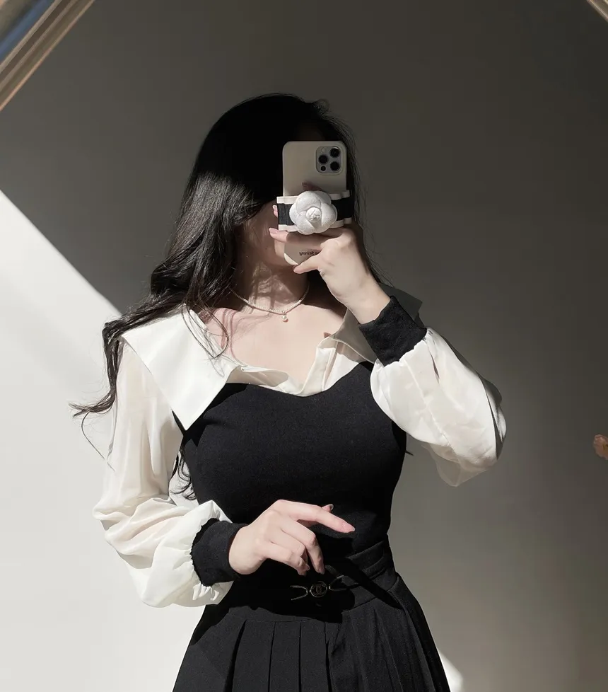 カラーオフショルダー配色カラーブラウス | mirangmirang | 詳細画像13