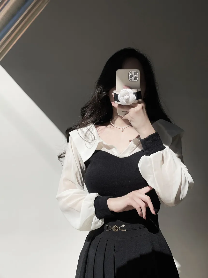 カラーオフショルダー配色カラーブラウス | mirangmirang | 詳細画像15