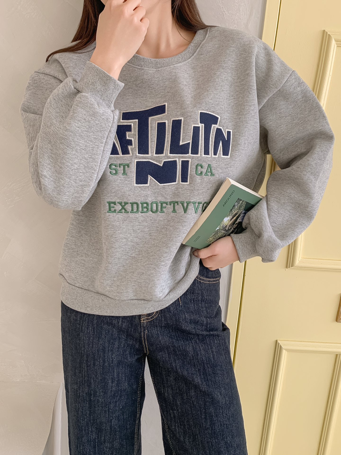 裏起毛ラウンドネックパッチルーズ長袖刺繍スウェット | 詳細画像7