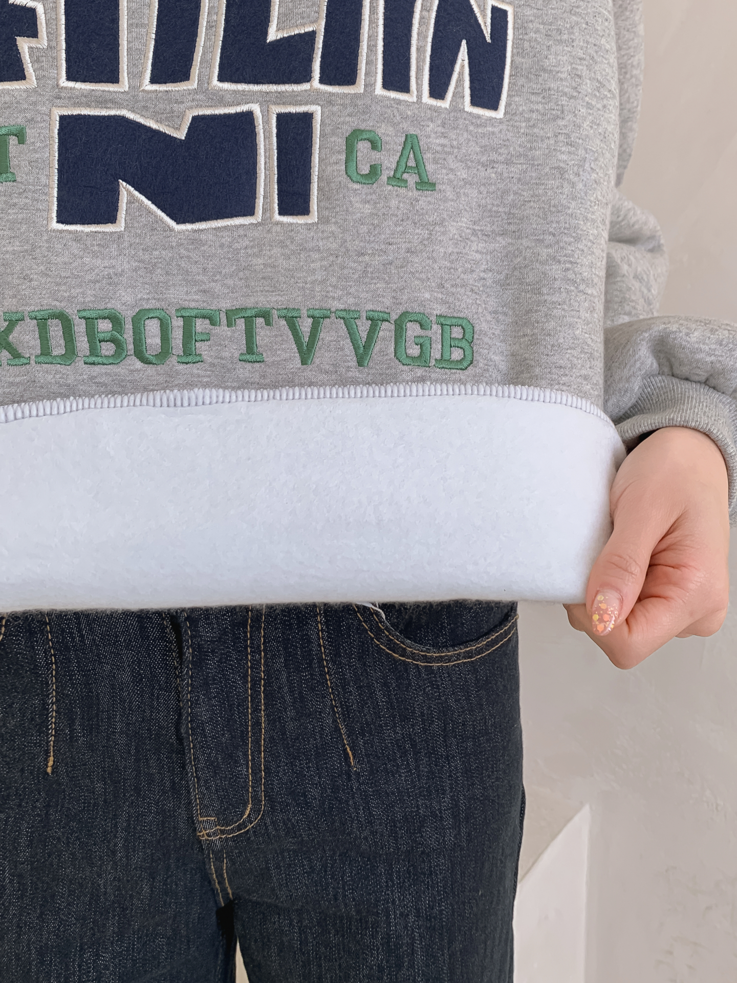 裏起毛ラウンドネックパッチルーズ長袖刺繍スウェット | 詳細画像14