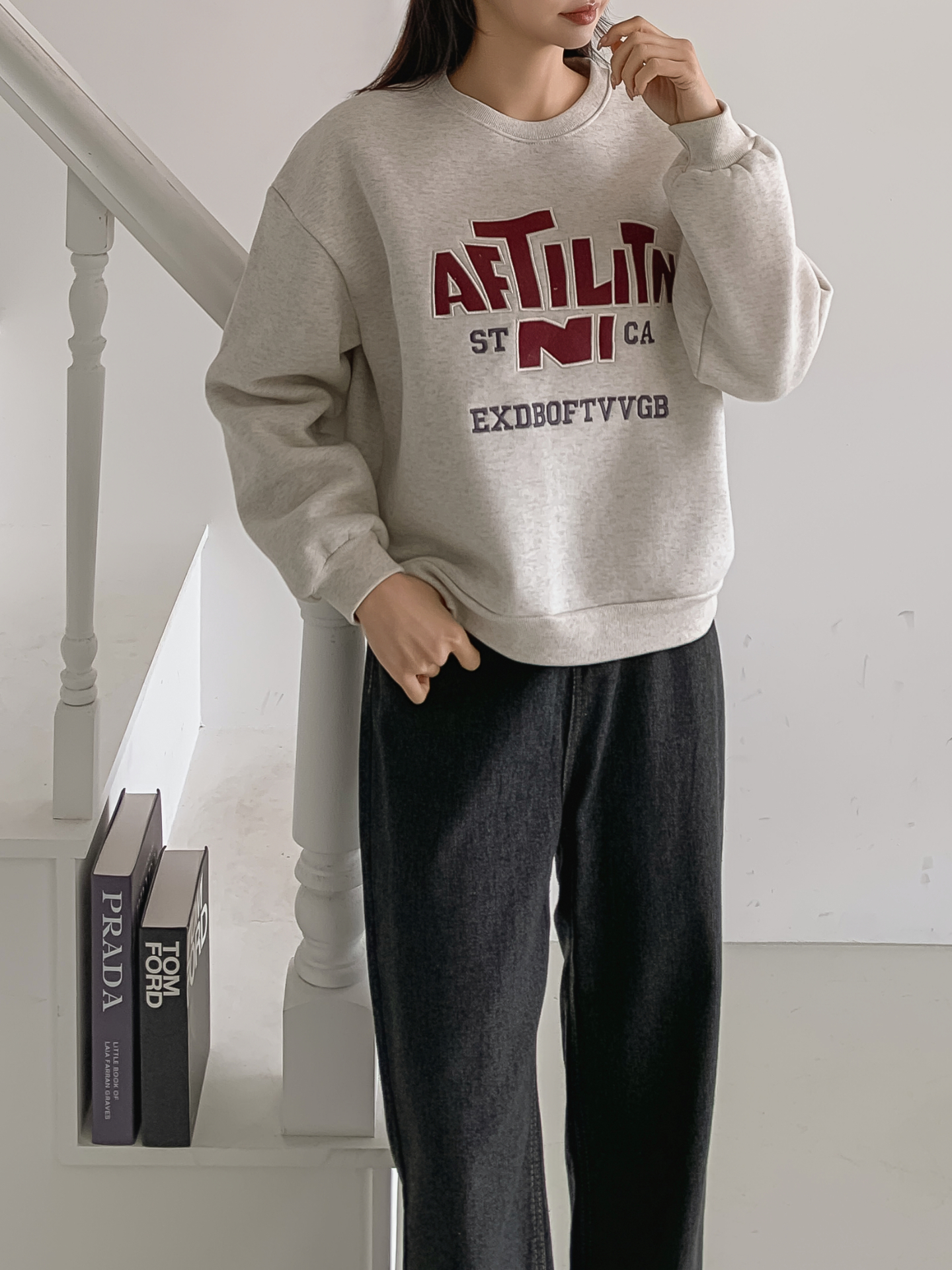 裏起毛ラウンドネックパッチルーズ長袖刺繍スウェット | 詳細画像16