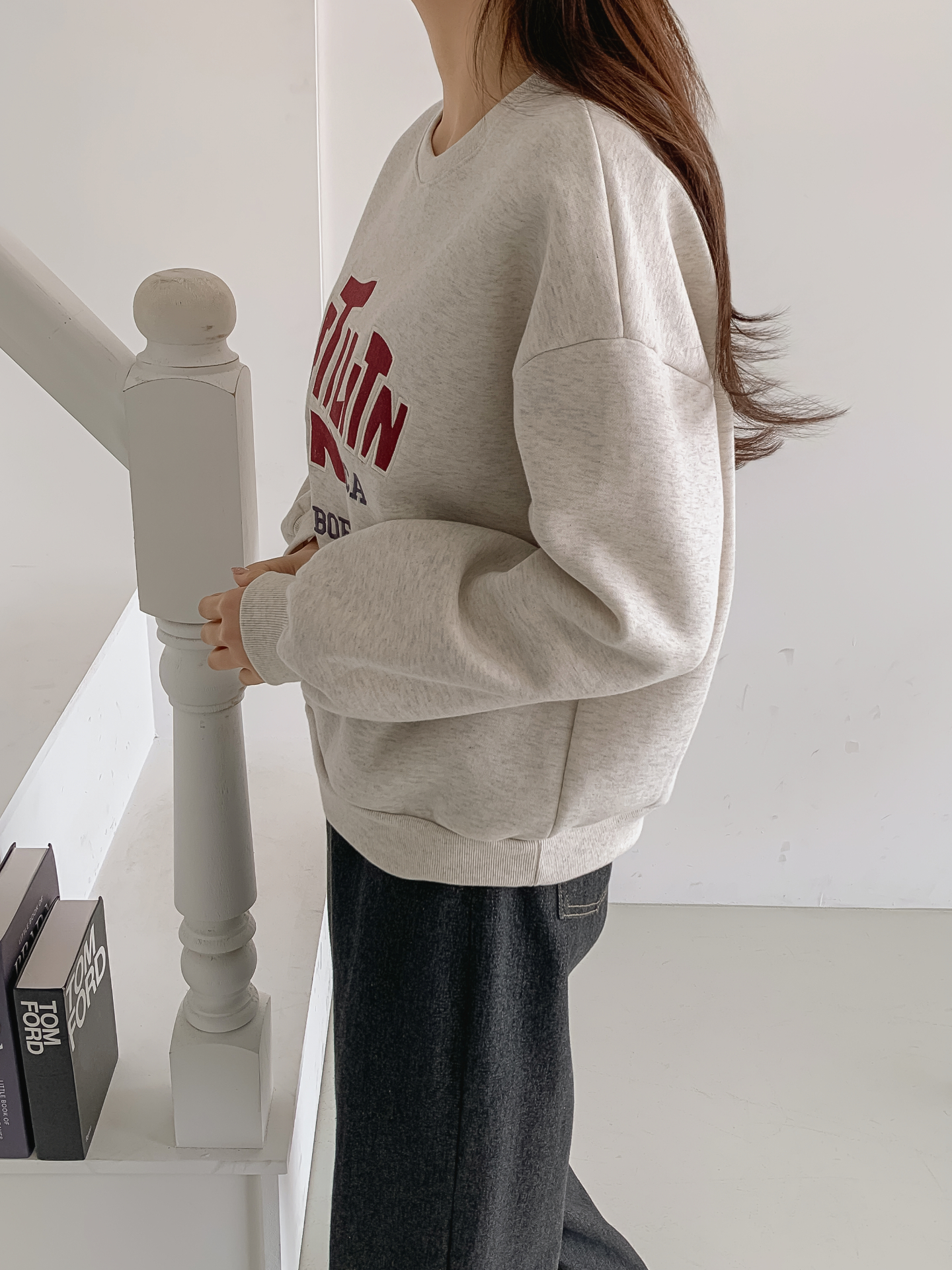 裏起毛ラウンドネックパッチルーズ長袖刺繍スウェット | 詳細画像18