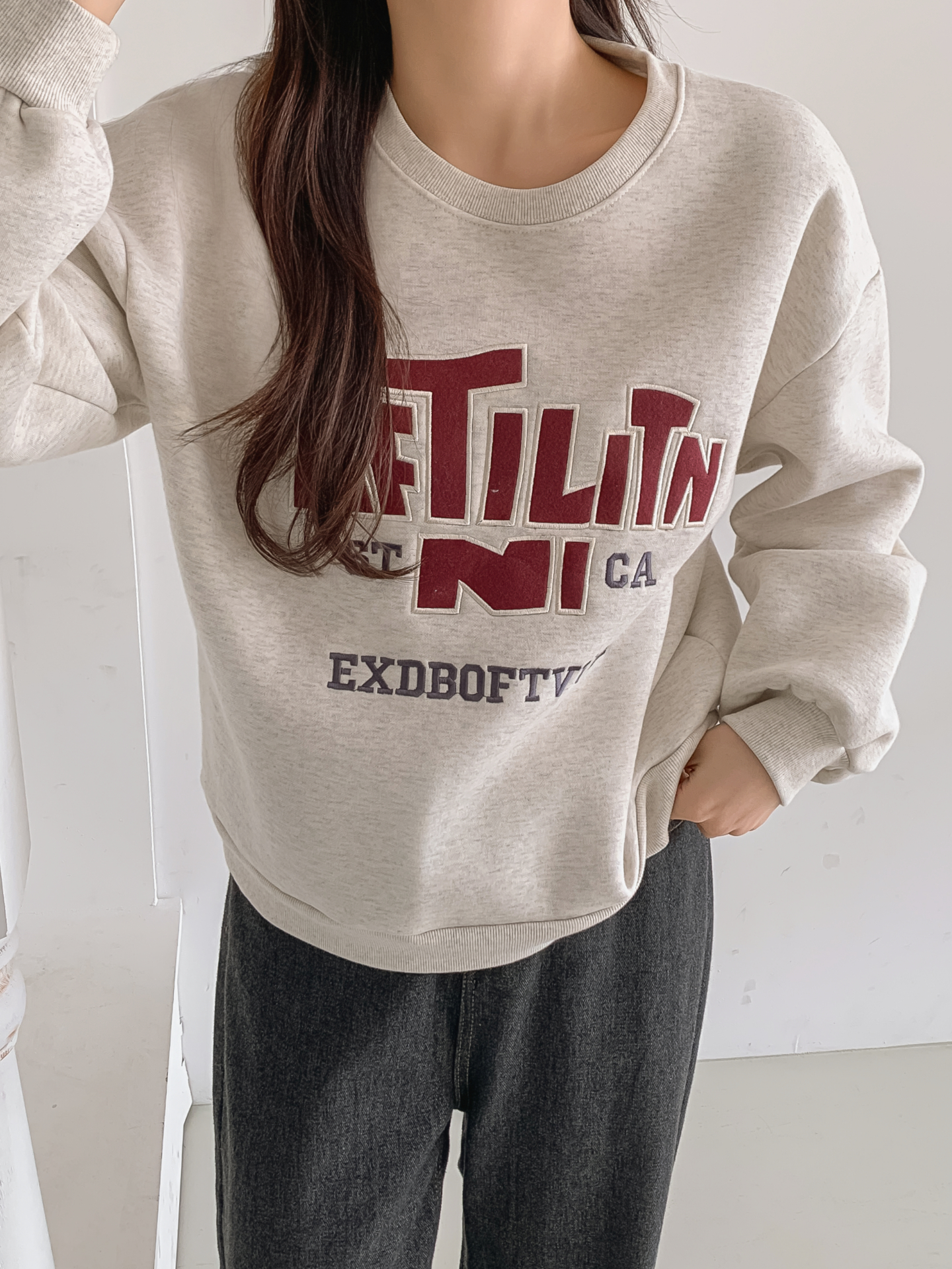 裏起毛ラウンドネックパッチルーズ長袖刺繍スウェット | 詳細画像20