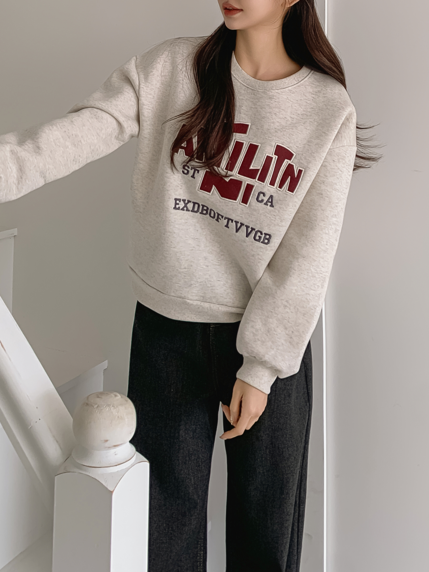 裏起毛ラウンドネックパッチルーズ長袖刺繍スウェット | 詳細画像22