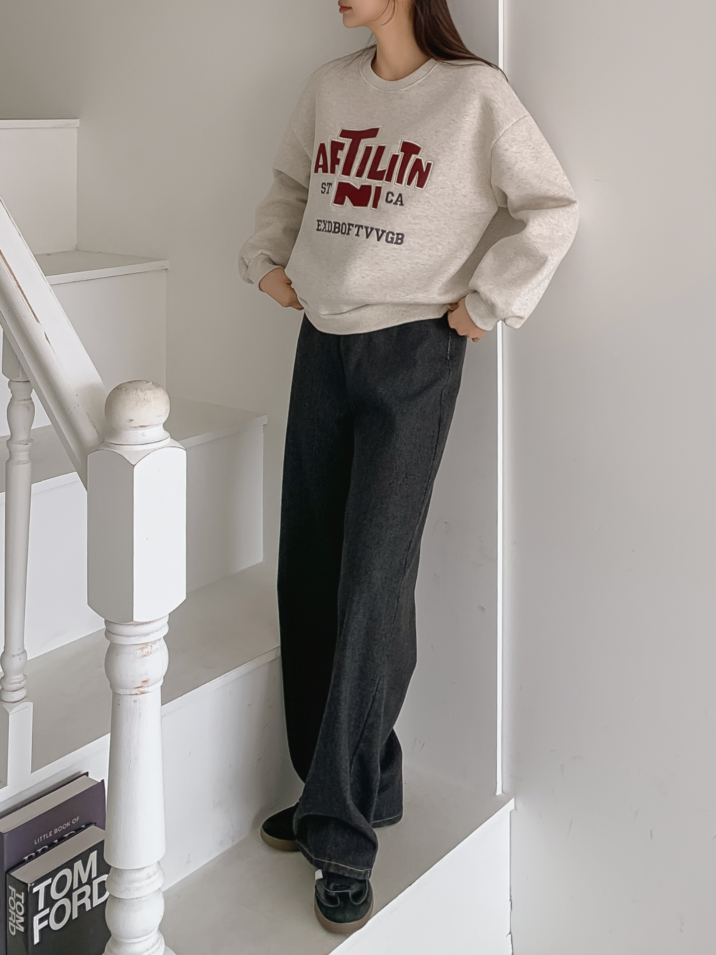 裏起毛ラウンドネックパッチルーズ長袖刺繍スウェット | 詳細画像24