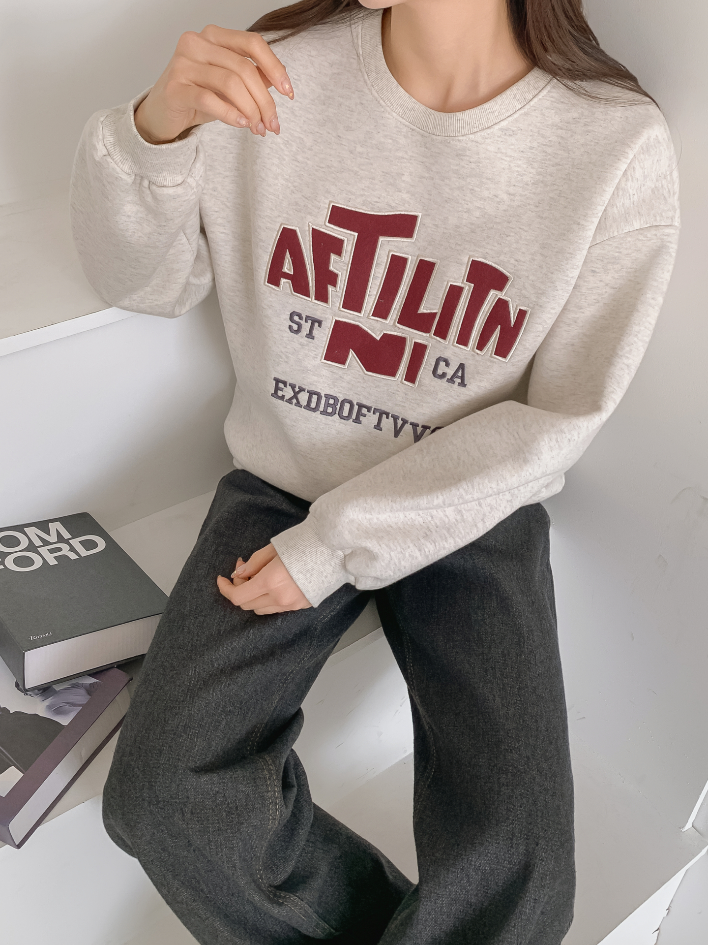 裏起毛ラウンドネックパッチルーズ長袖刺繍スウェット | 詳細画像26