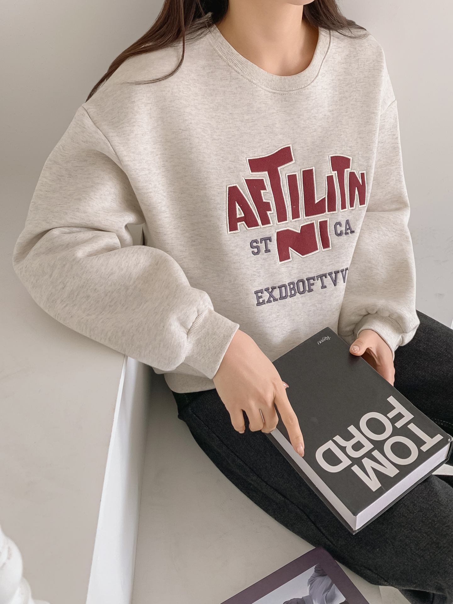 裏起毛ラウンドネックパッチルーズ長袖刺繍スウェット | 詳細画像27