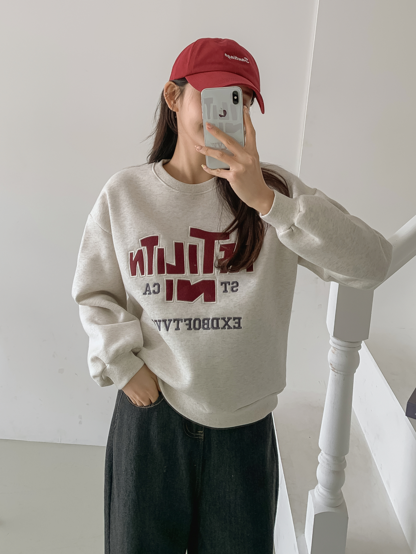 裏起毛ラウンドネックパッチルーズ長袖刺繍スウェット | 詳細画像30