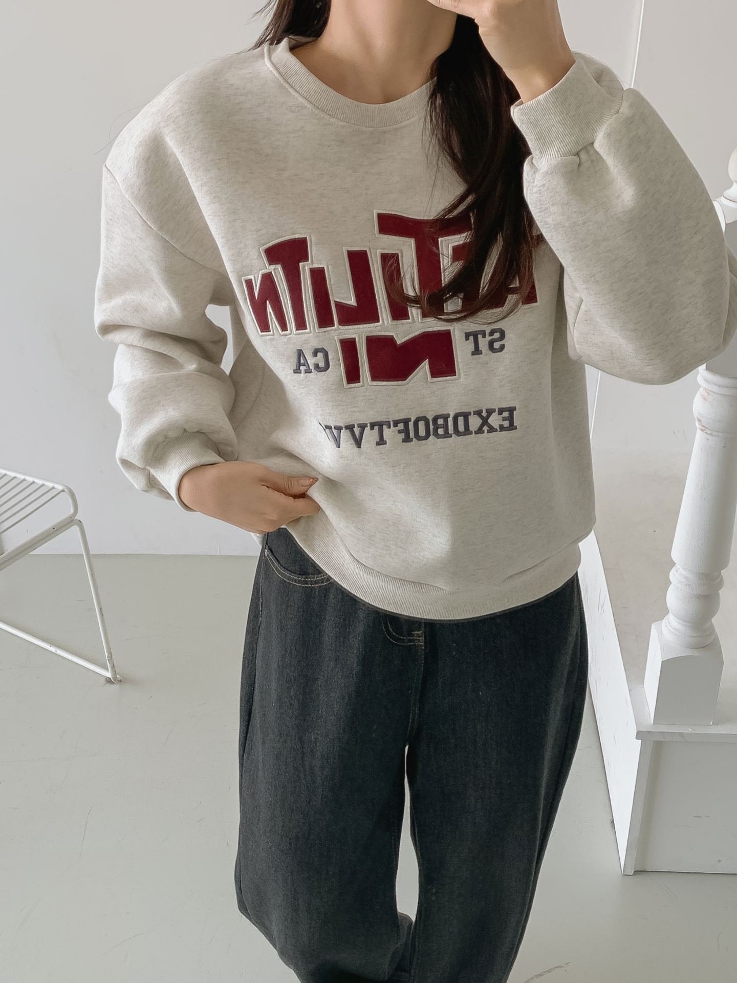 裏起毛ラウンドネックパッチルーズ長袖刺繍スウェット | 詳細画像29