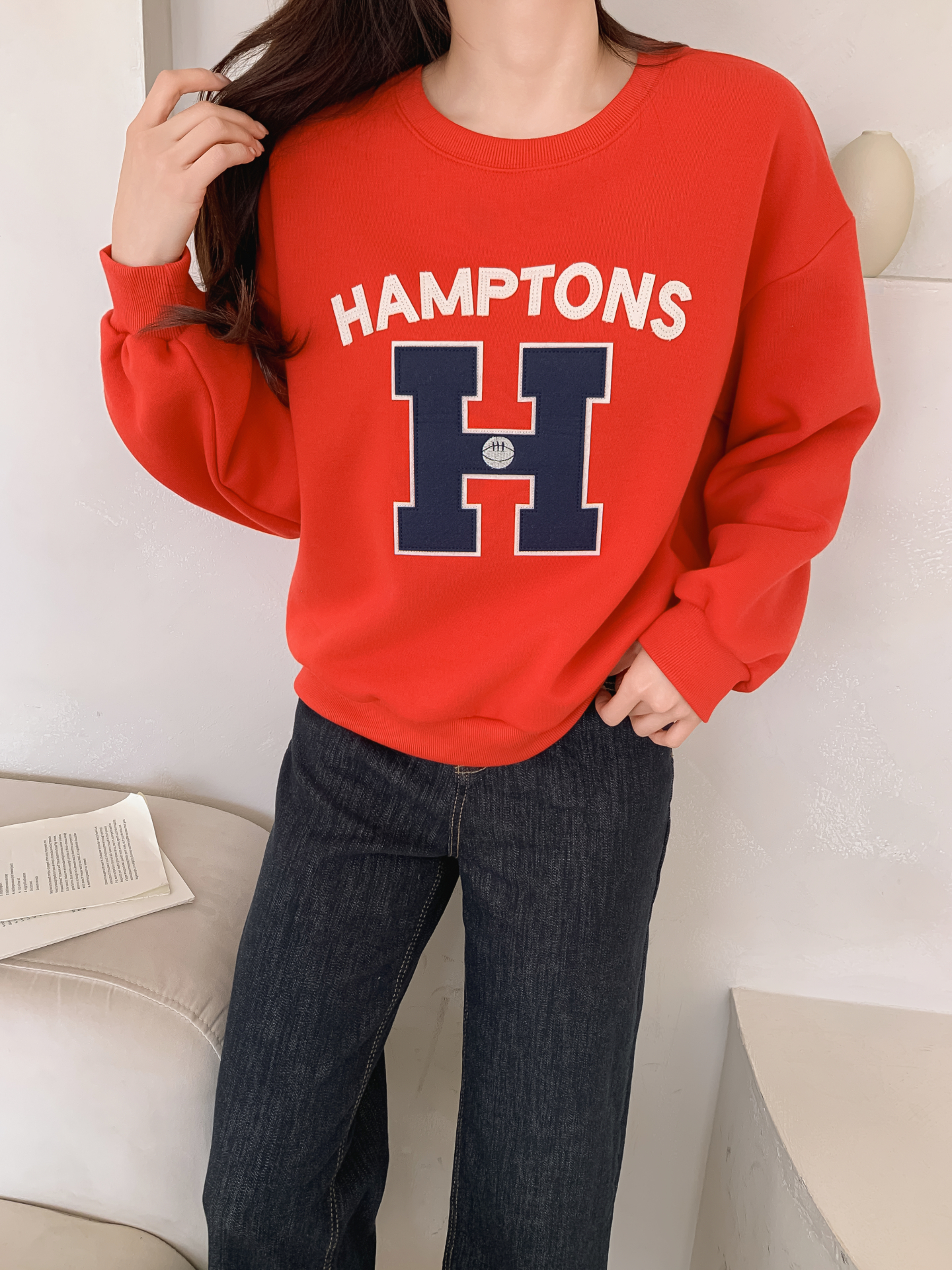 起毛裏地ラウンドネックルーズ長袖ロゴスウェット | 詳細画像30