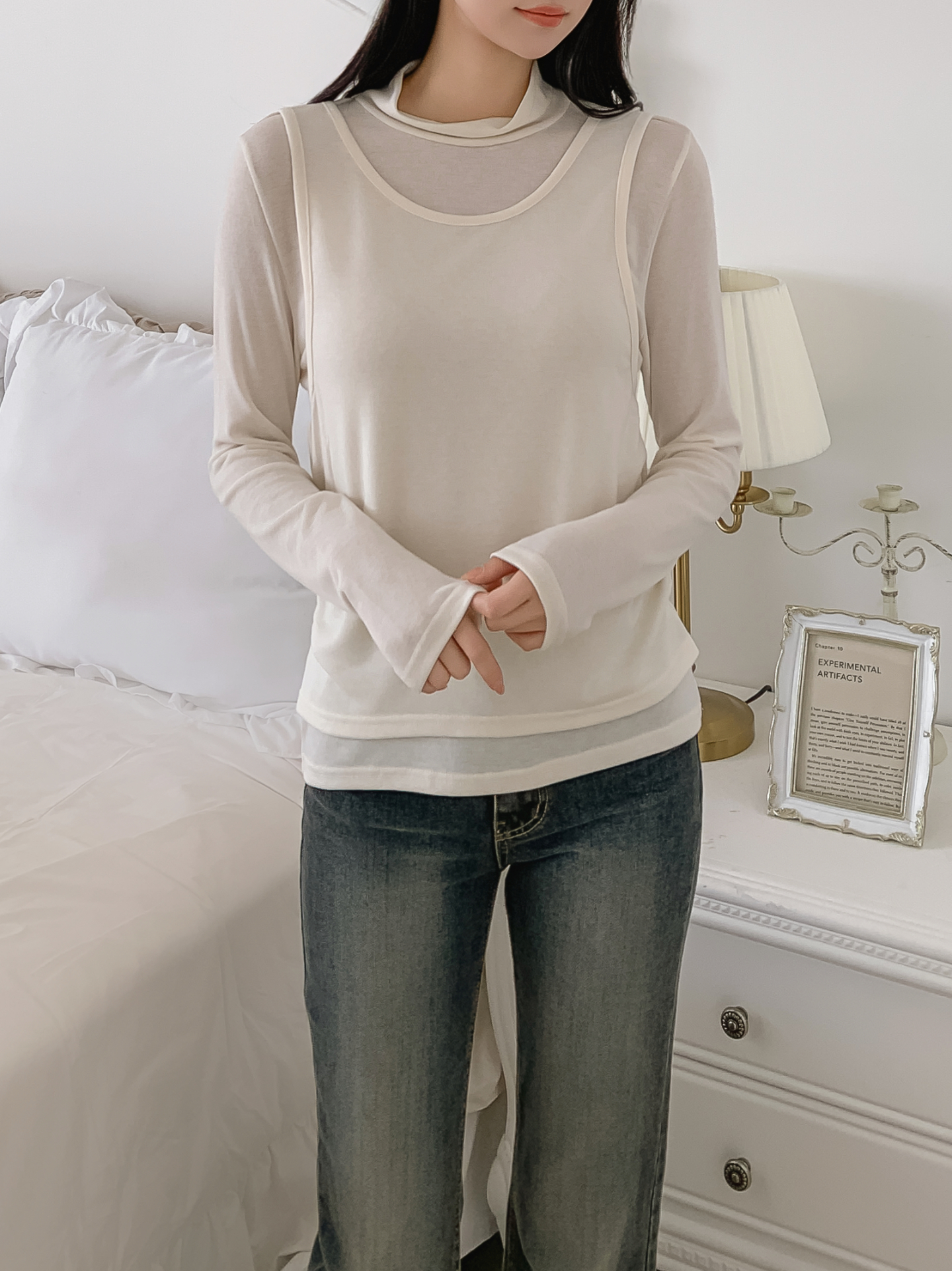 ラウンドネックスリムレイヤード風長袖Tシャツ | 詳細画像4