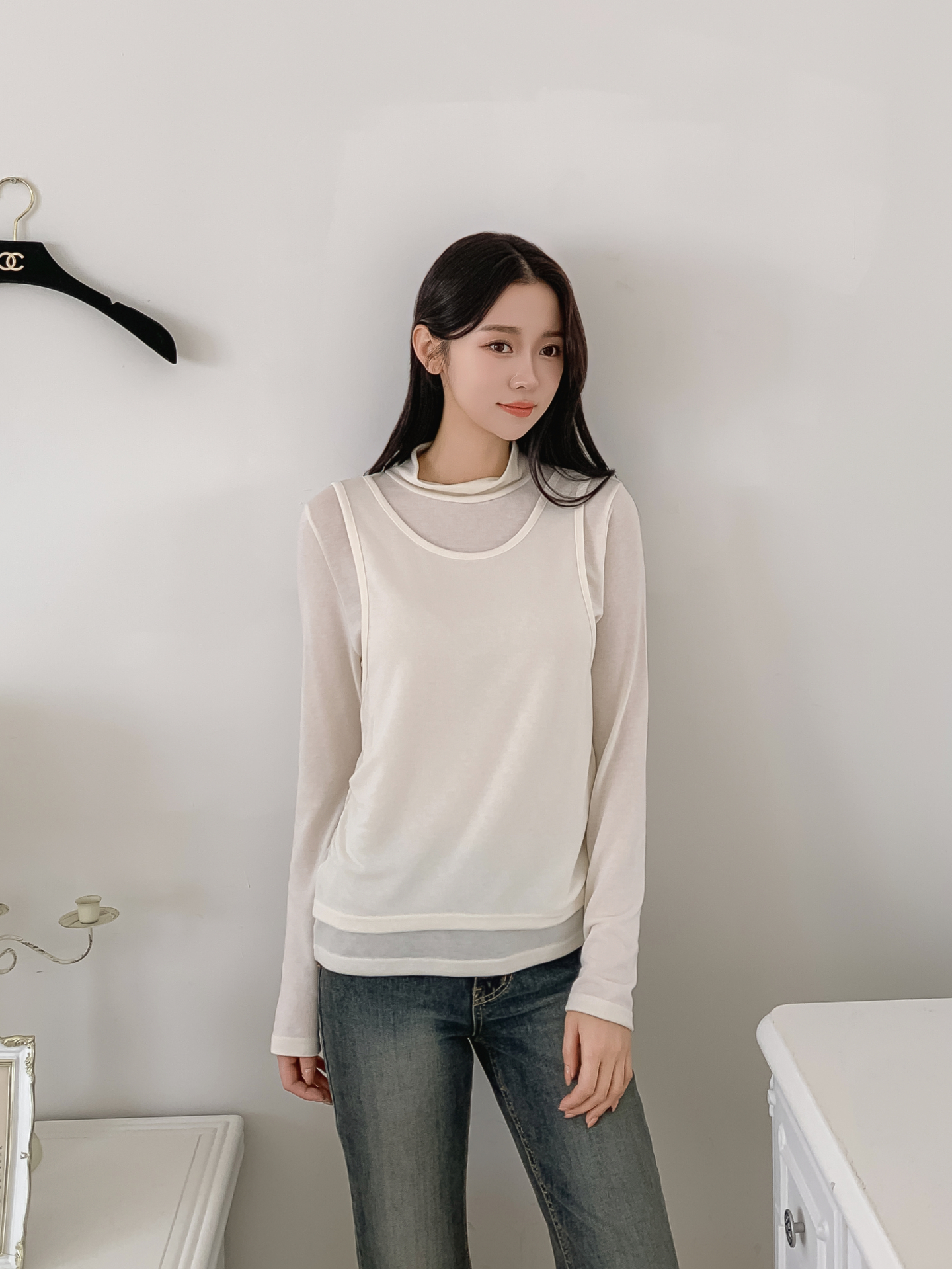 ラウンドネックスリムレイヤード風長袖Tシャツ | 詳細画像7