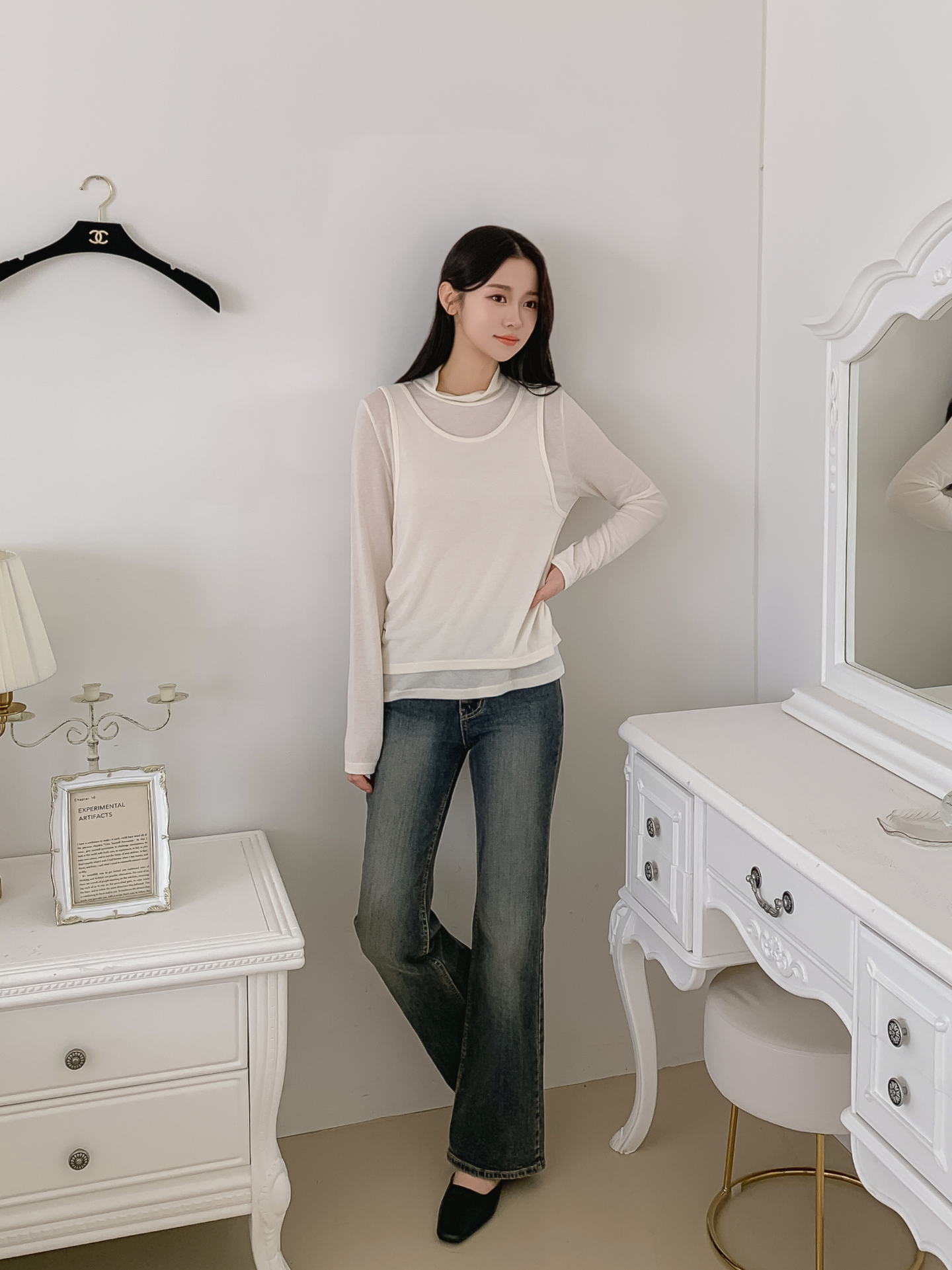 ラウンドネックスリムレイヤード風長袖Tシャツ | 詳細画像8