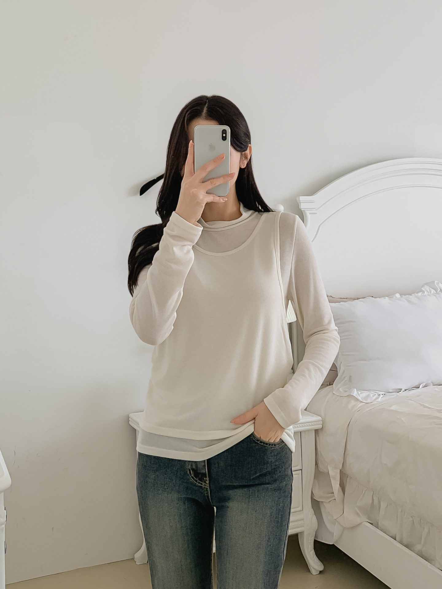 ラウンドネックスリムレイヤード風長袖Tシャツ | 詳細画像16