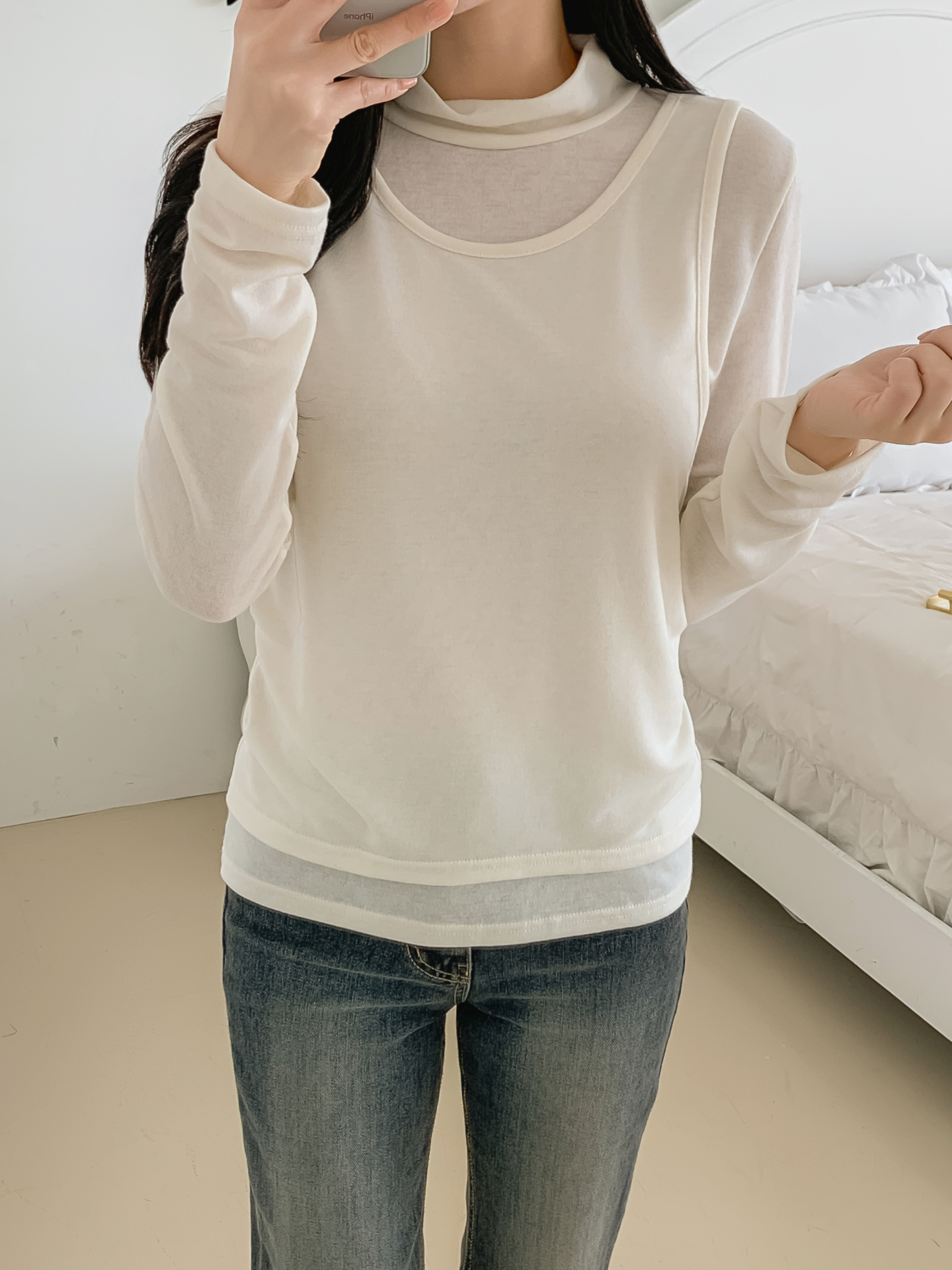 ラウンドネックスリムレイヤード風長袖Tシャツ | 詳細画像17