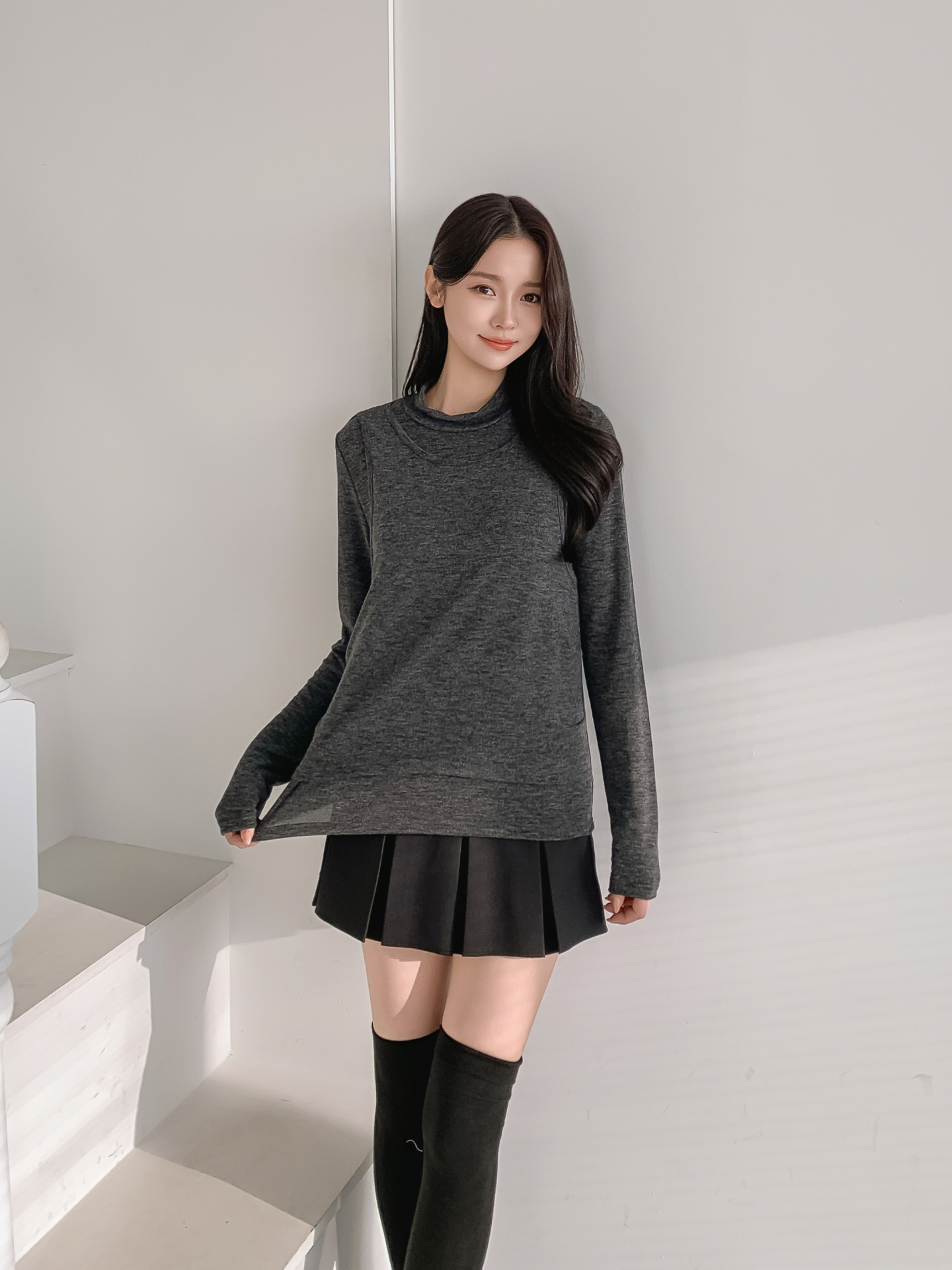 ラウンドネックスリムレイヤード風長袖Tシャツ | 詳細画像20