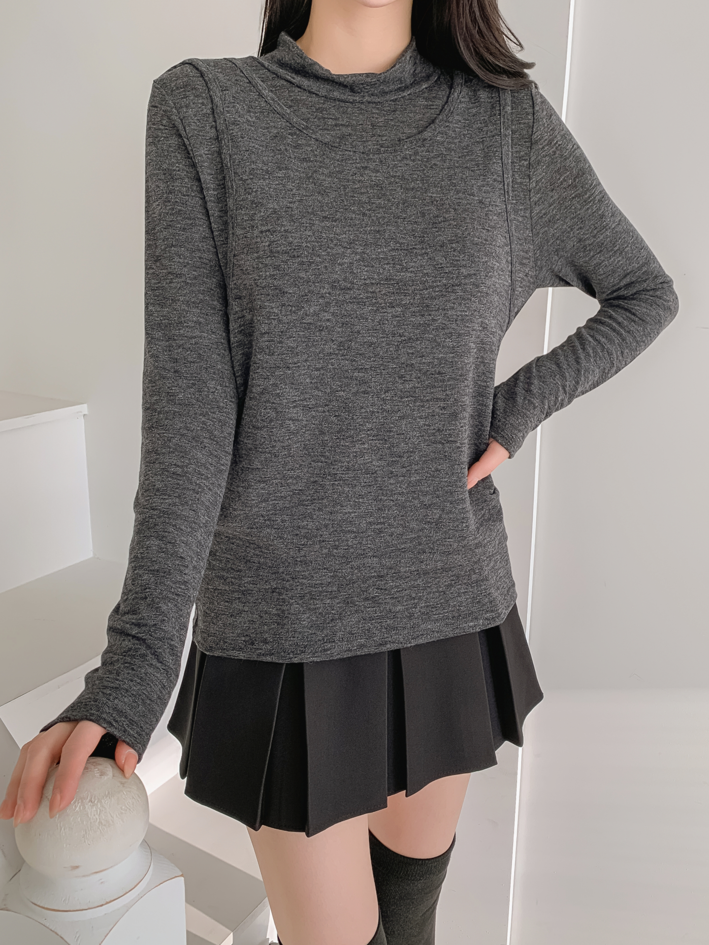 ラウンドネックスリムレイヤード風長袖Tシャツ | 詳細画像23