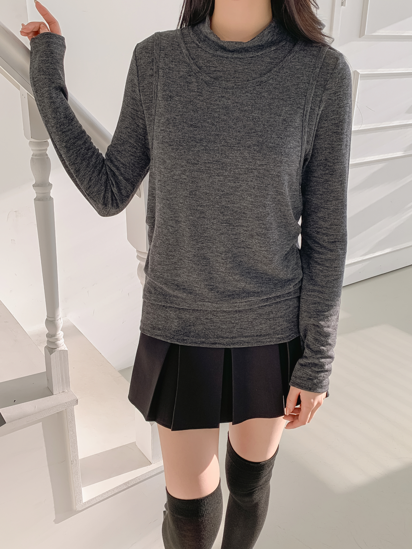 ラウンドネックスリムレイヤード風長袖Tシャツ | 詳細画像29