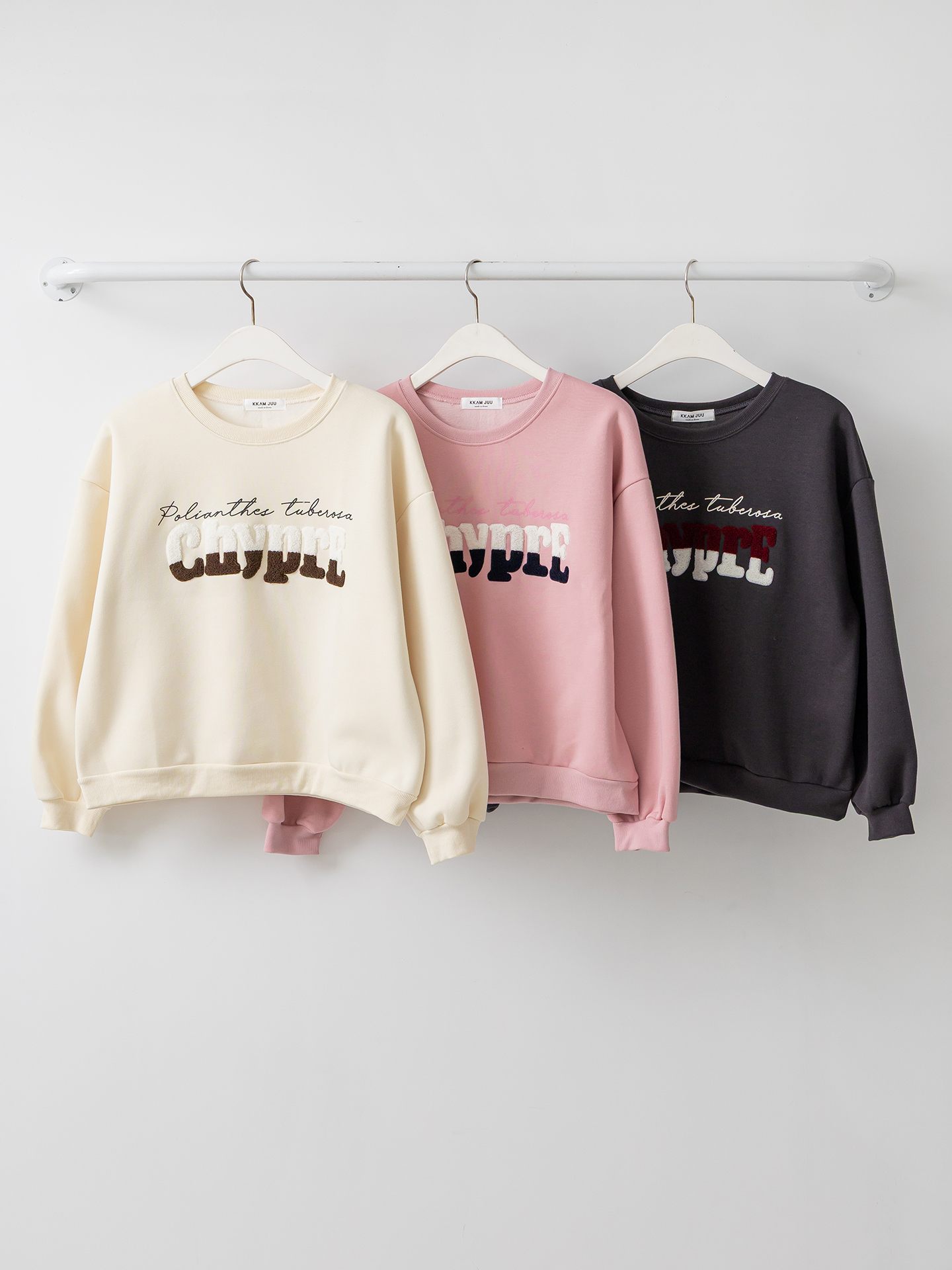 裏起毛ブークレ配色ラウンドネックルーズ長袖スウェット | 詳細画像2