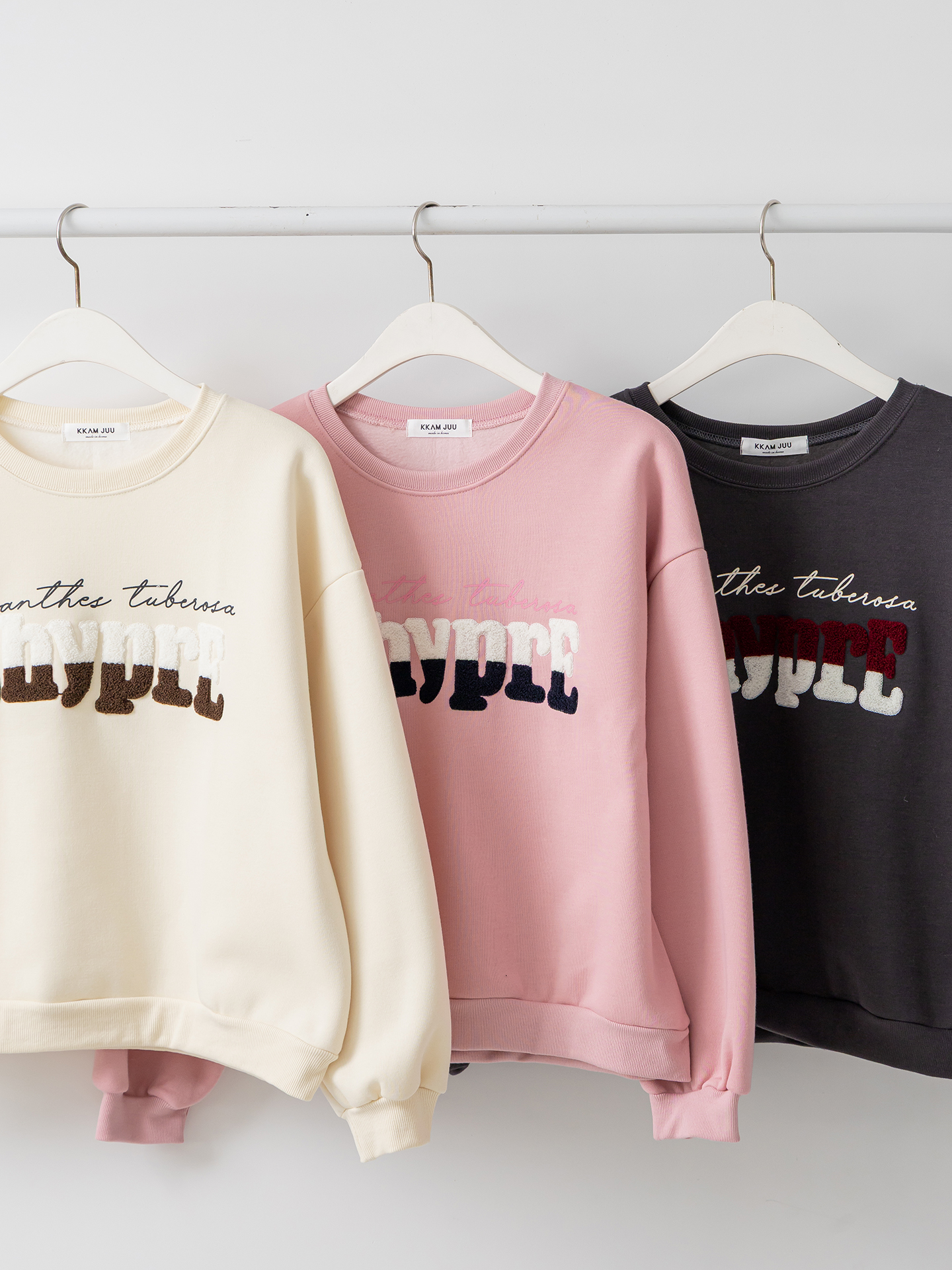 裏起毛ブークレ配色ラウンドネックルーズ長袖スウェット | 詳細画像3