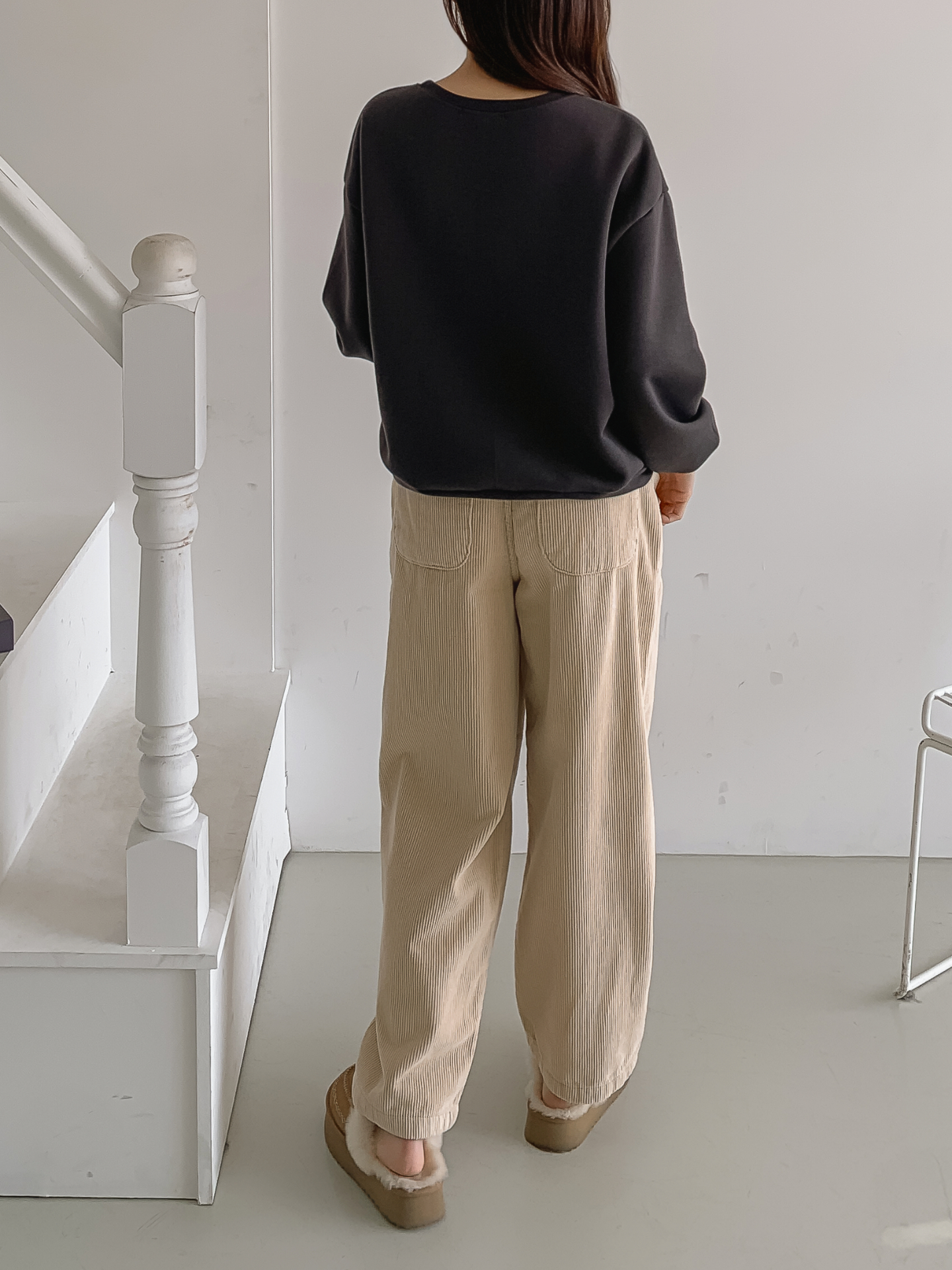 裏起毛ブークレ配色ラウンドネックルーズ長袖スウェット | 詳細画像8