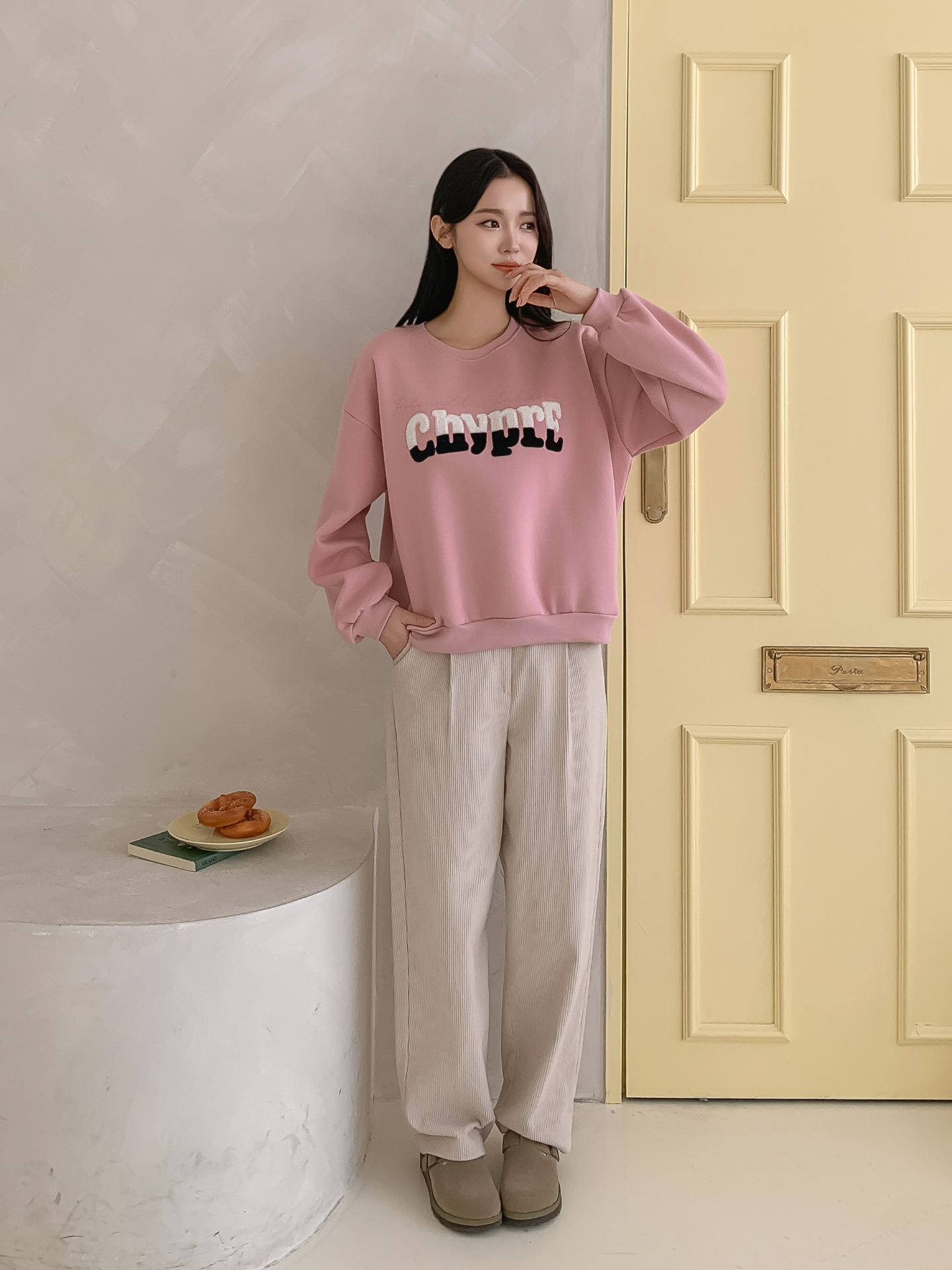 裏起毛ブークレ配色ラウンドネックルーズ長袖スウェット | 詳細画像19