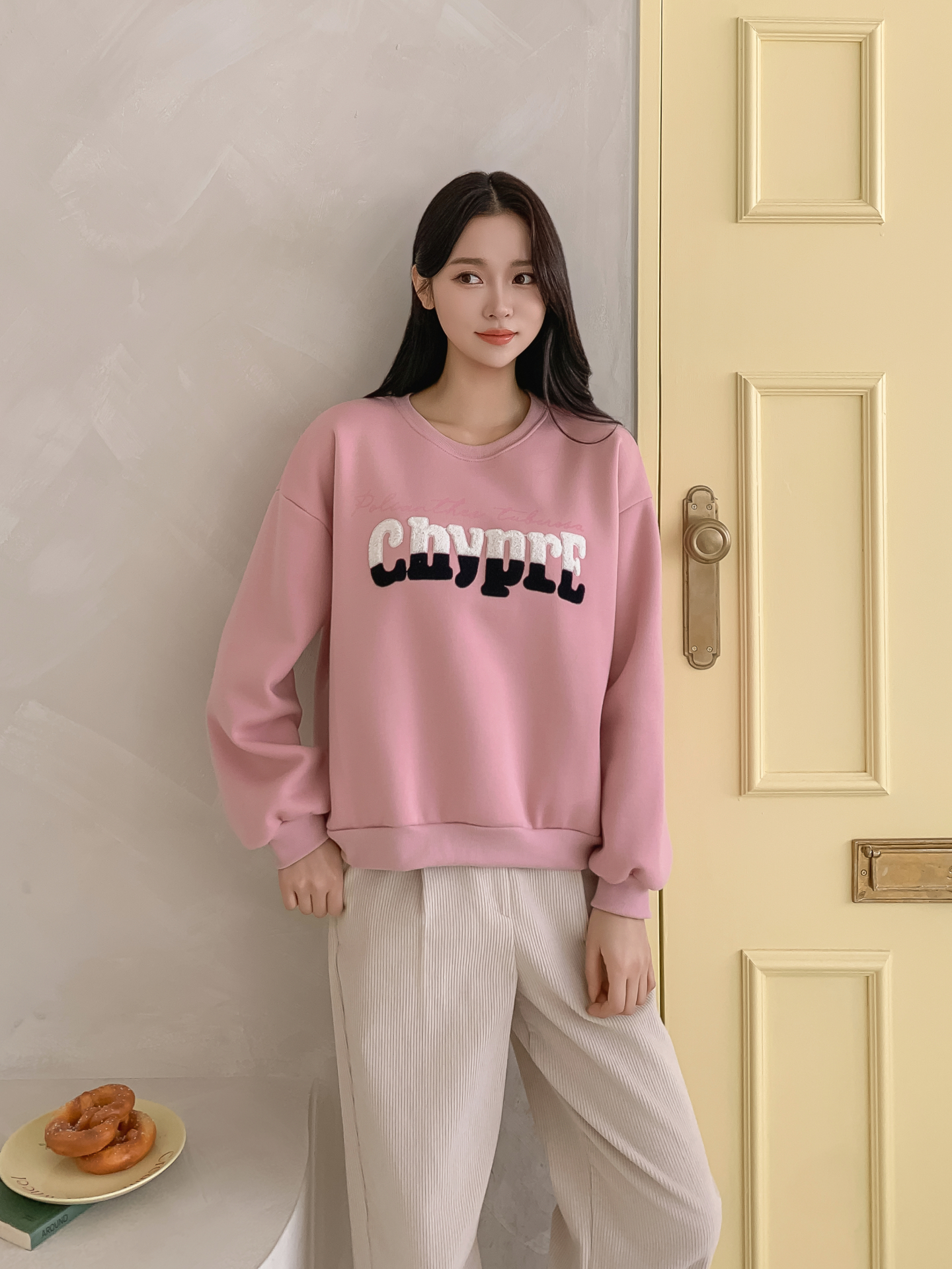 裏起毛ブークレ配色ラウンドネックルーズ長袖スウェット | 詳細画像20