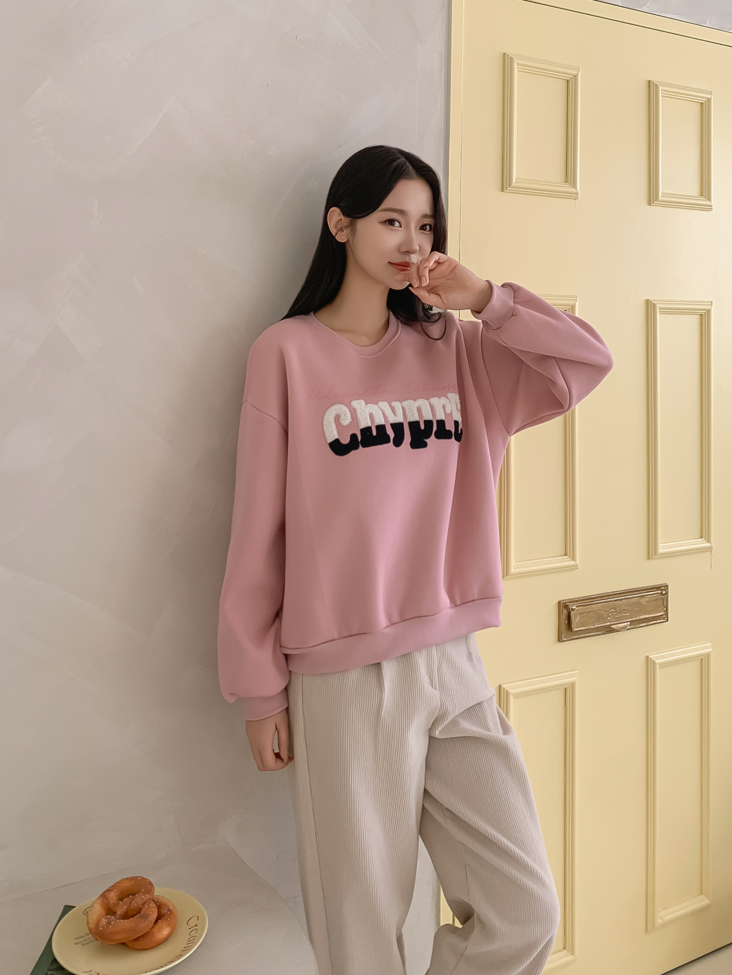 裏起毛ブークレ配色ラウンドネックルーズ長袖スウェット | 詳細画像21