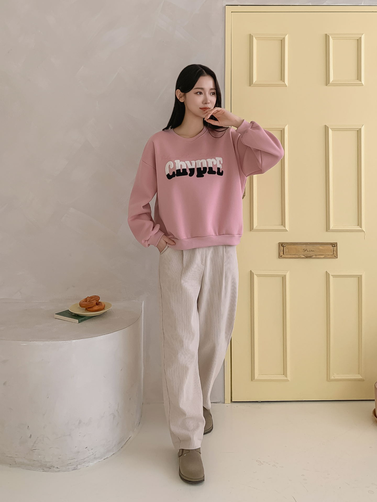 裏起毛ブークレ配色ラウンドネックルーズ長袖スウェット | 詳細画像22