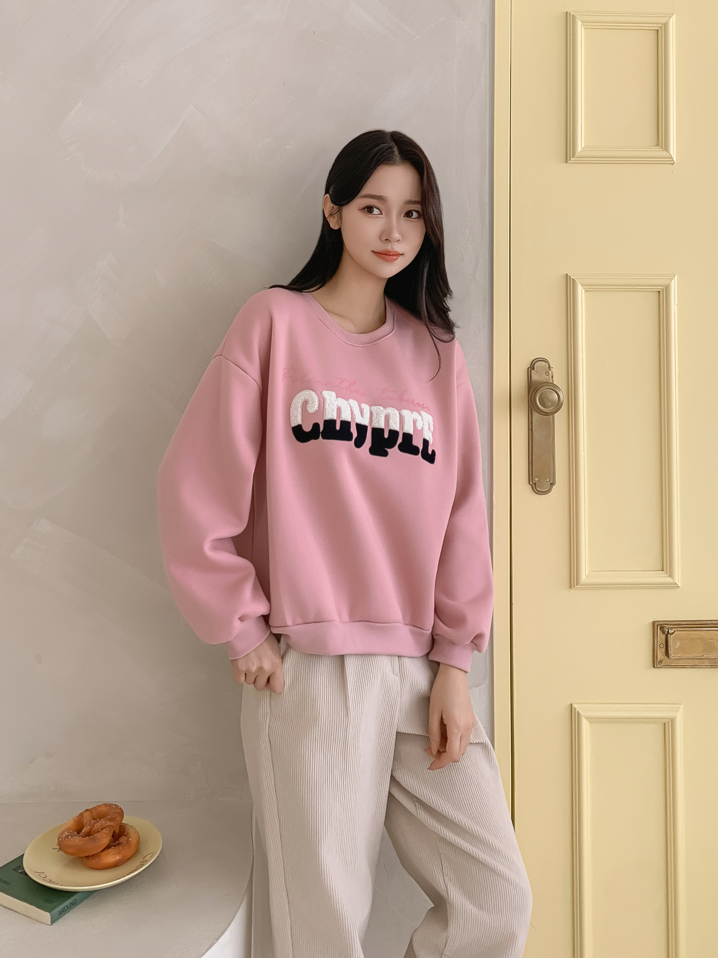 裏起毛ブークレ配色ラウンドネックルーズ長袖スウェット | 詳細画像23