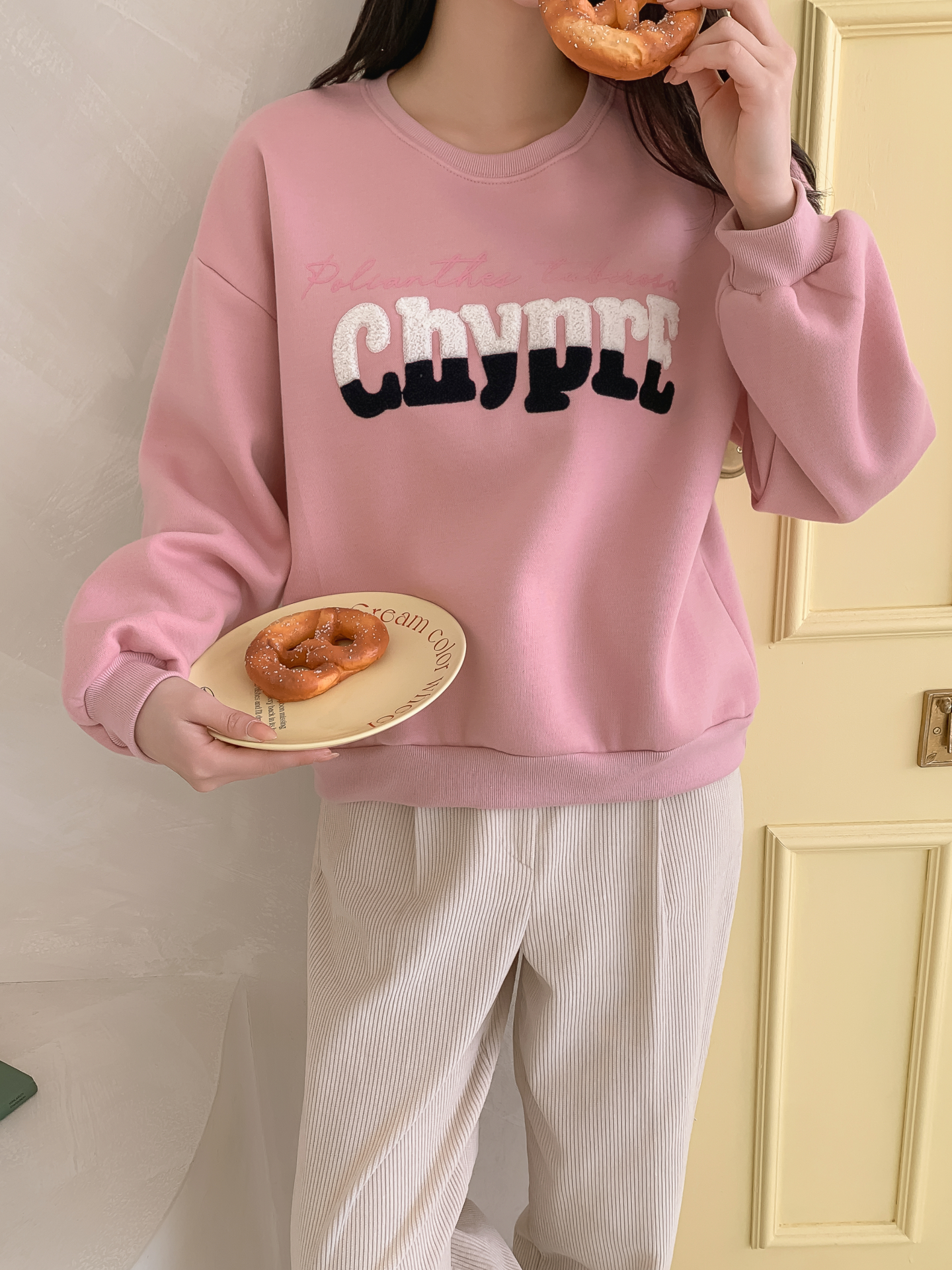 裏起毛ブークレ配色ラウンドネックルーズ長袖スウェット | 詳細画像24