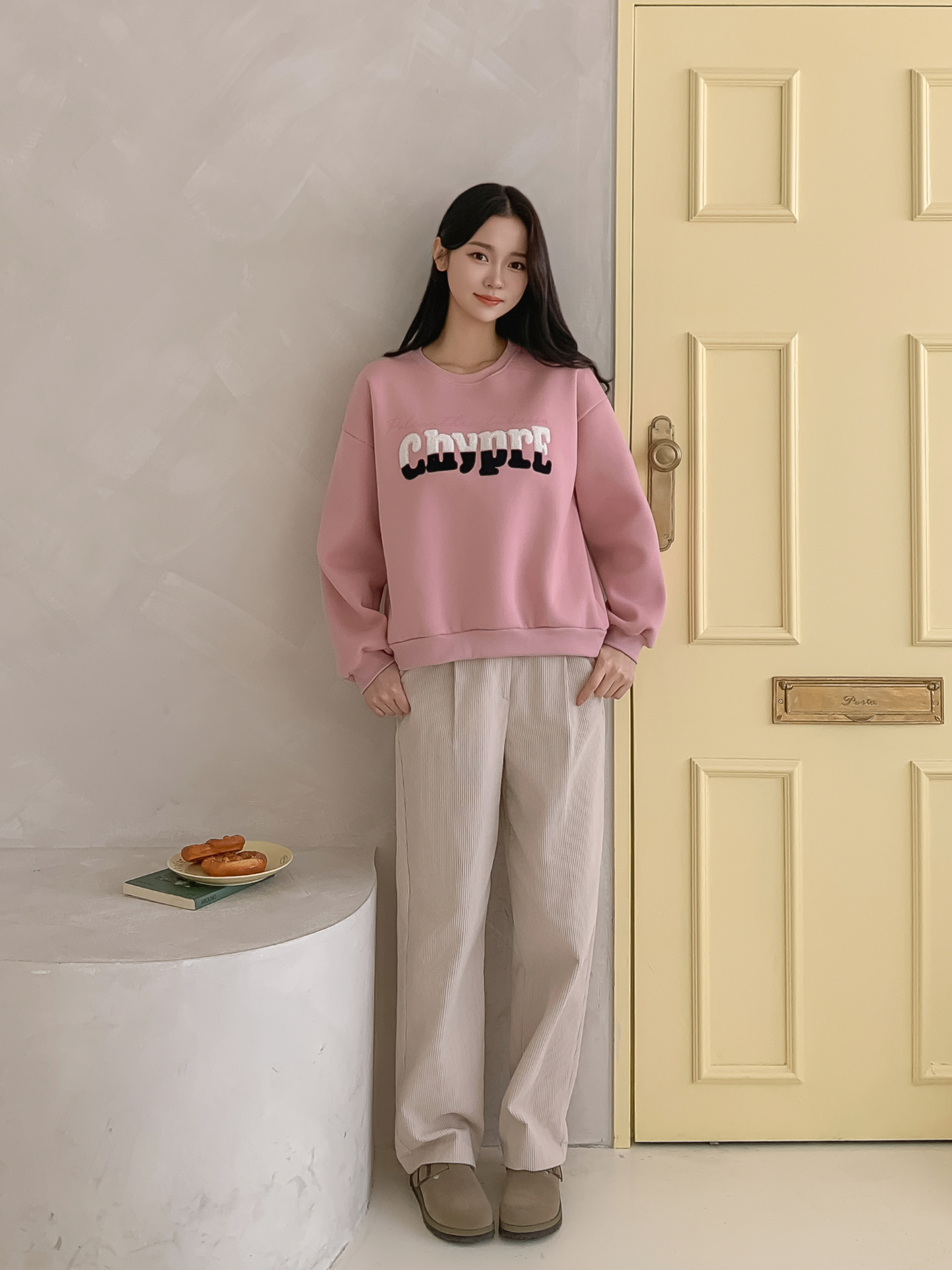 裏起毛ブークレ配色ラウンドネックルーズ長袖スウェット | 詳細画像25