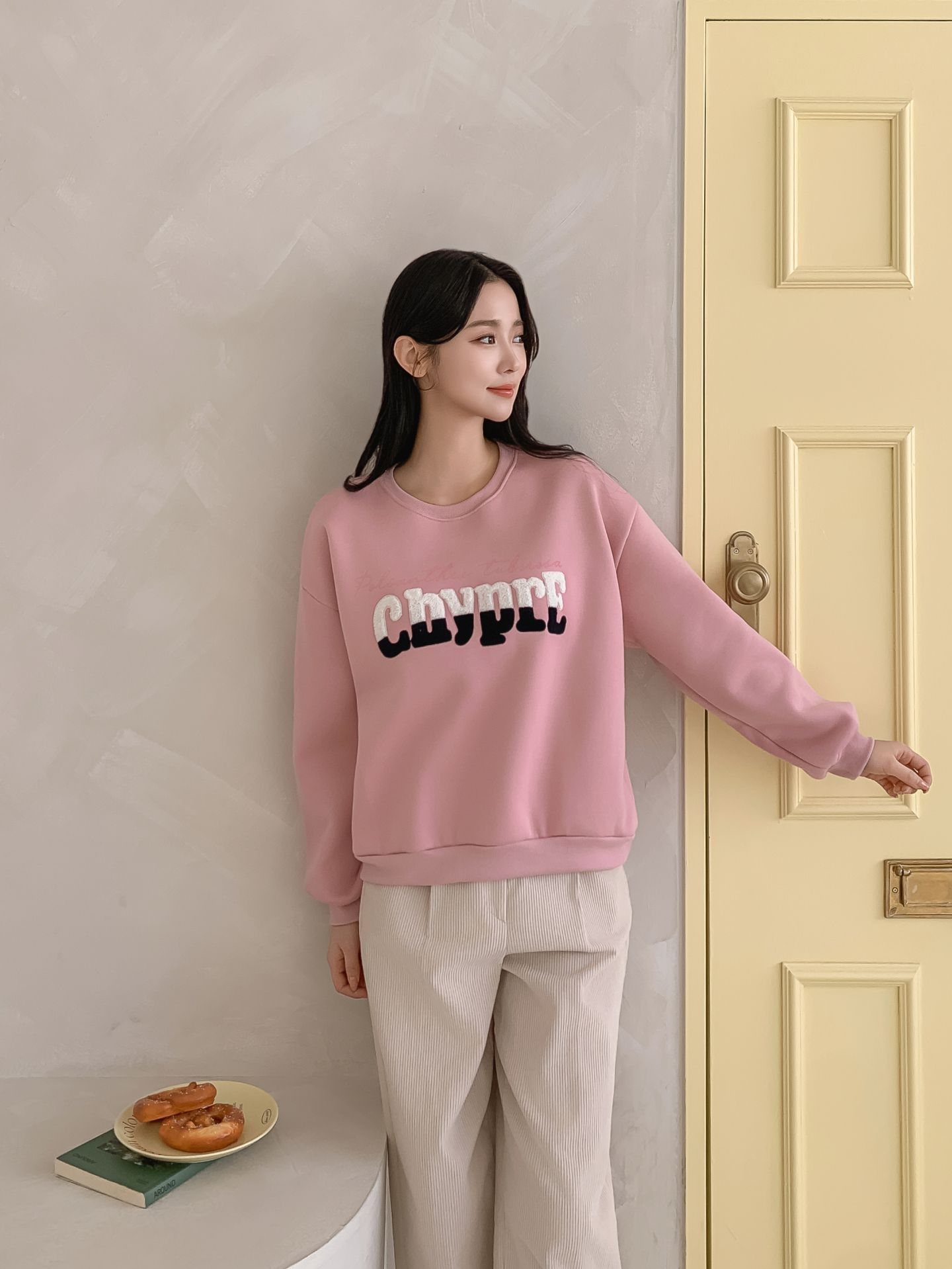 裏起毛ブークレ配色ラウンドネックルーズ長袖スウェット | 詳細画像26