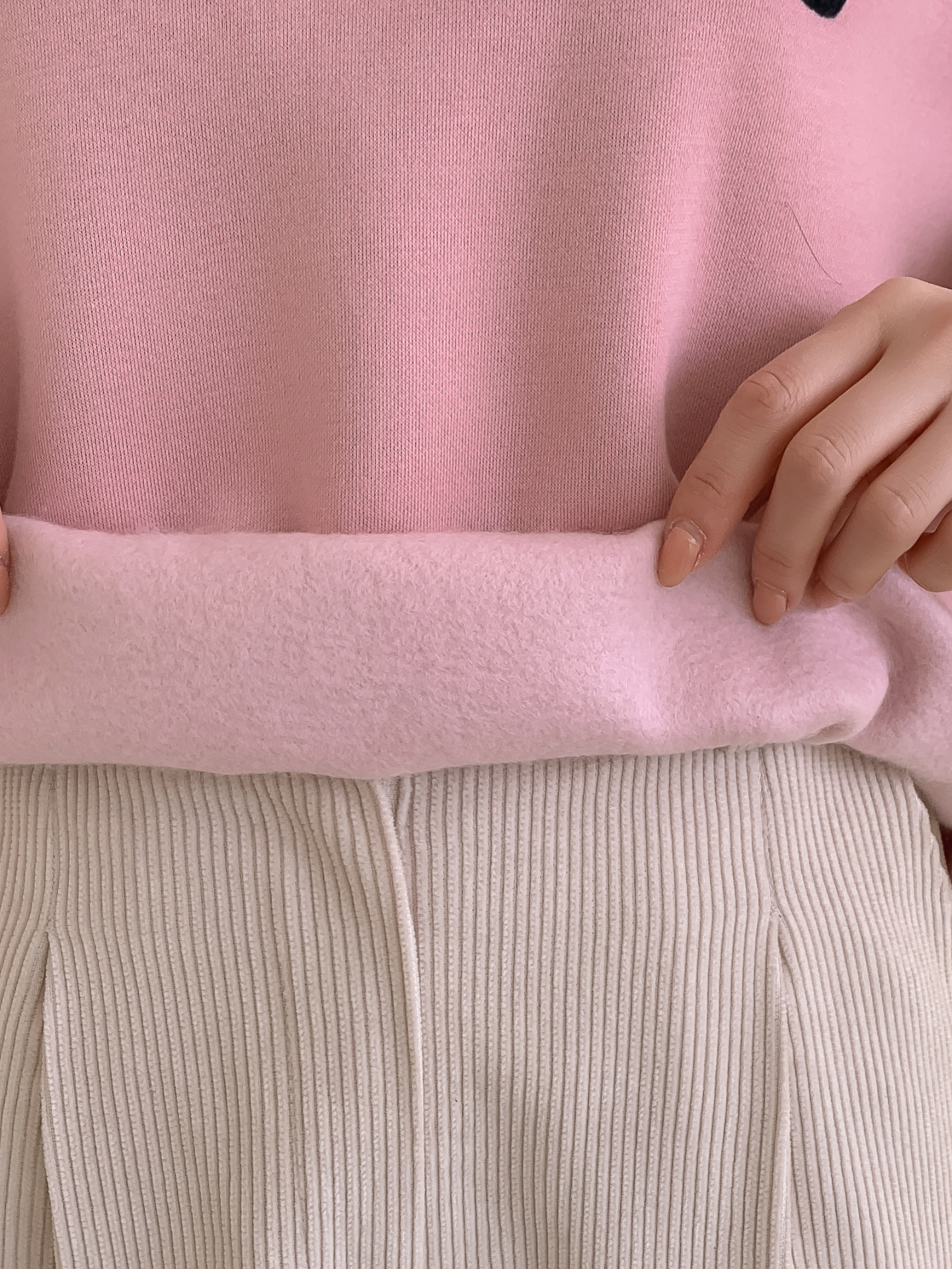 裏起毛ブークレ配色ラウンドネックルーズ長袖スウェット | 詳細画像29