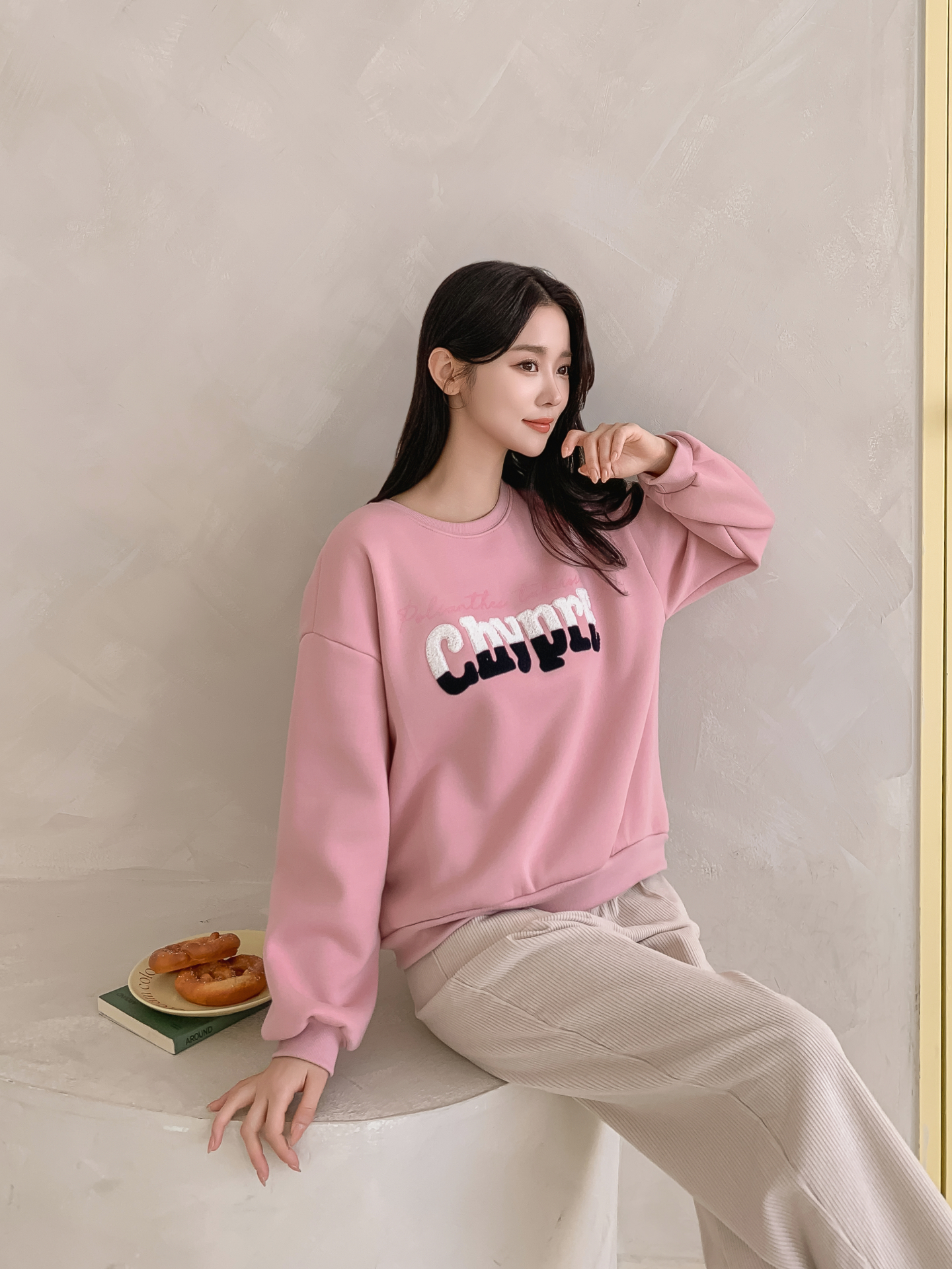 裏起毛ブークレ配色ラウンドネックルーズ長袖スウェット | 詳細画像30