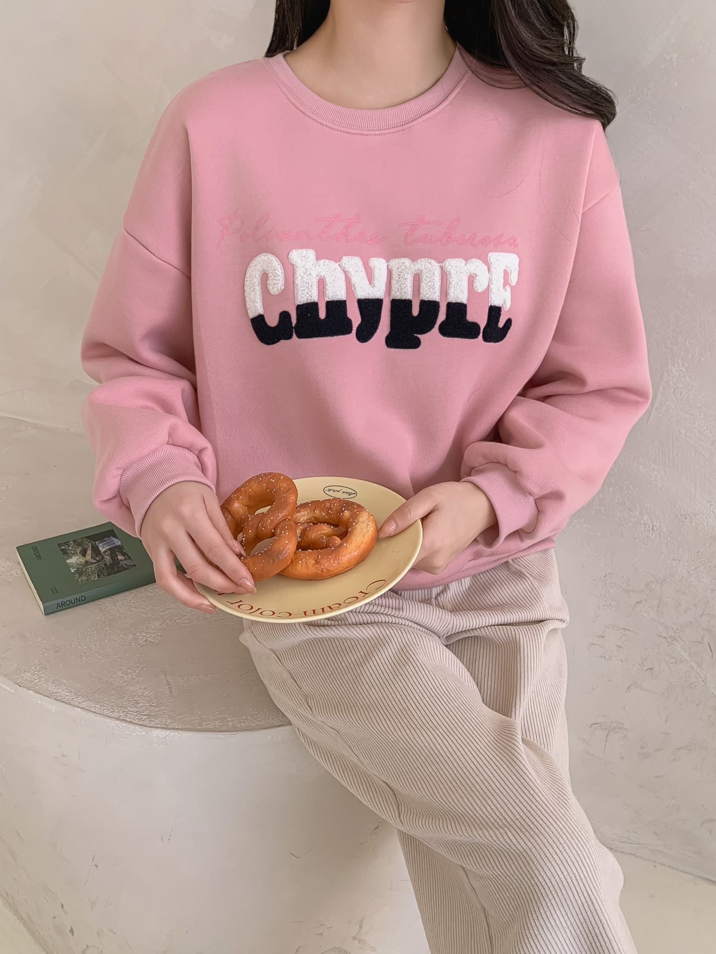 裏起毛ブークレ配色ラウンドネックルーズ長袖スウェット | 詳細画像31