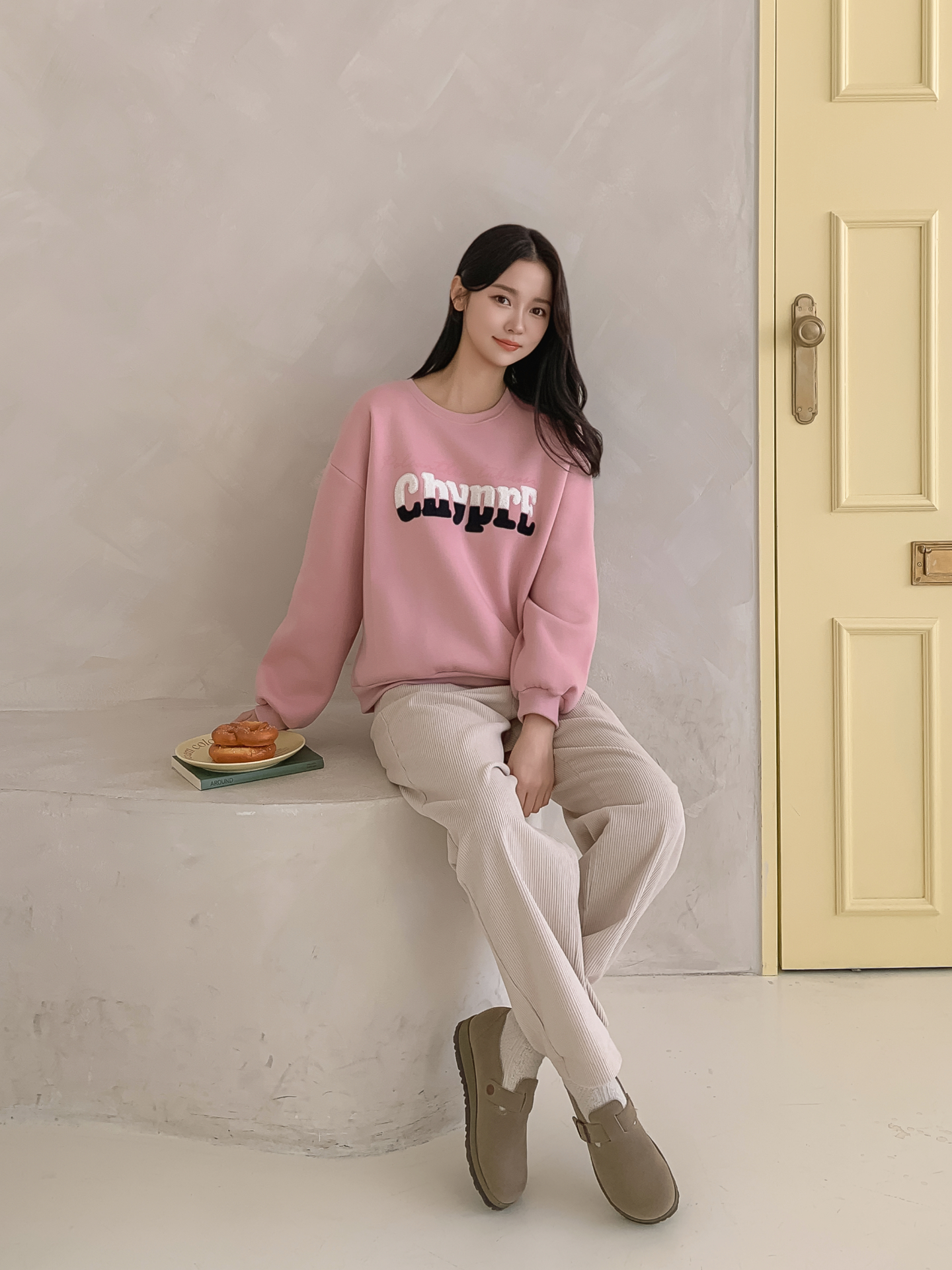 裏起毛ブークレ配色ラウンドネックルーズ長袖スウェット | 詳細画像32