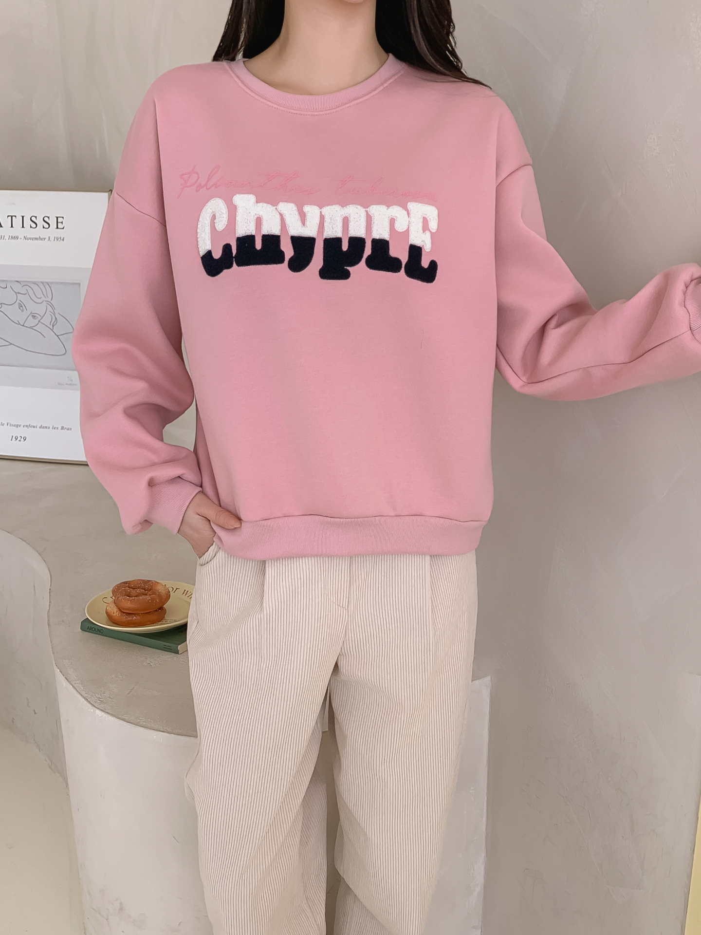 裏起毛ブークレ配色ラウンドネックルーズ長袖スウェット | 詳細画像33